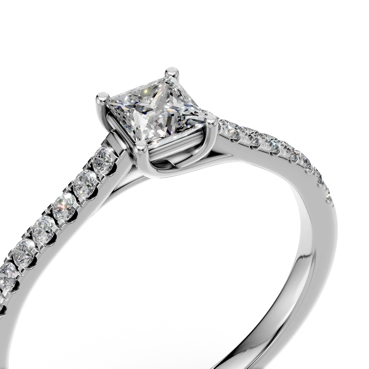 Pierścionek zaręczynowy z 18K białego złota, diament 0.31kr i diamenty 0.165kr