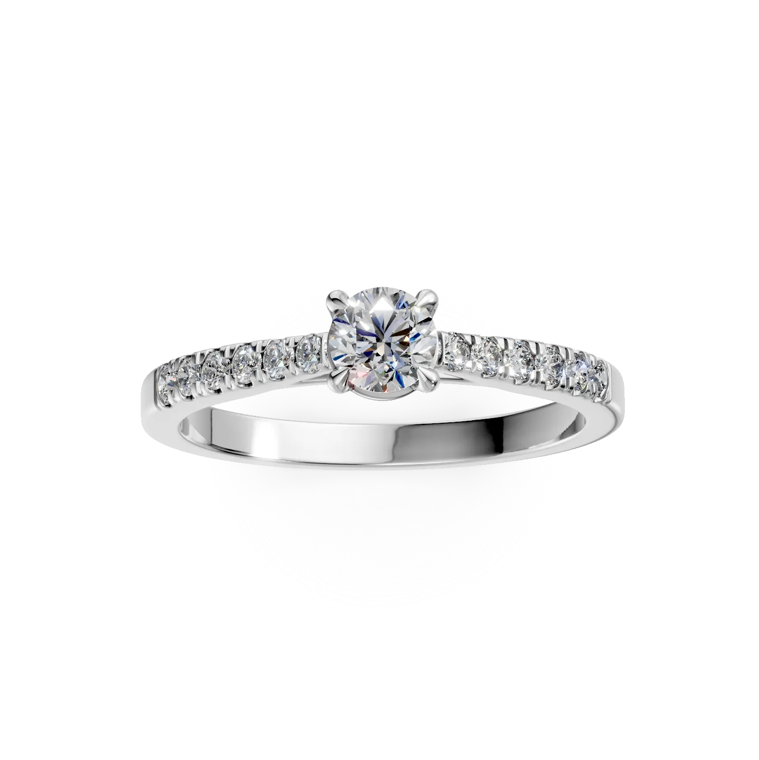 Inel de logodna din aur alb de 18K cu diamant de 0.3ct si diamante de 0.13ct