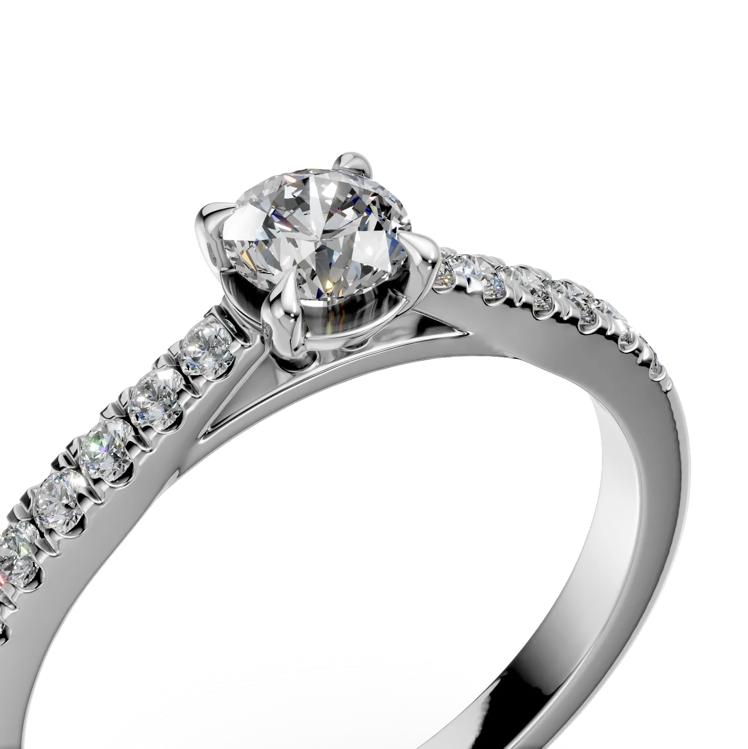 Inel de logodna din aur alb de 18K cu diamant de 0.3ct si diamante de 0.13ct