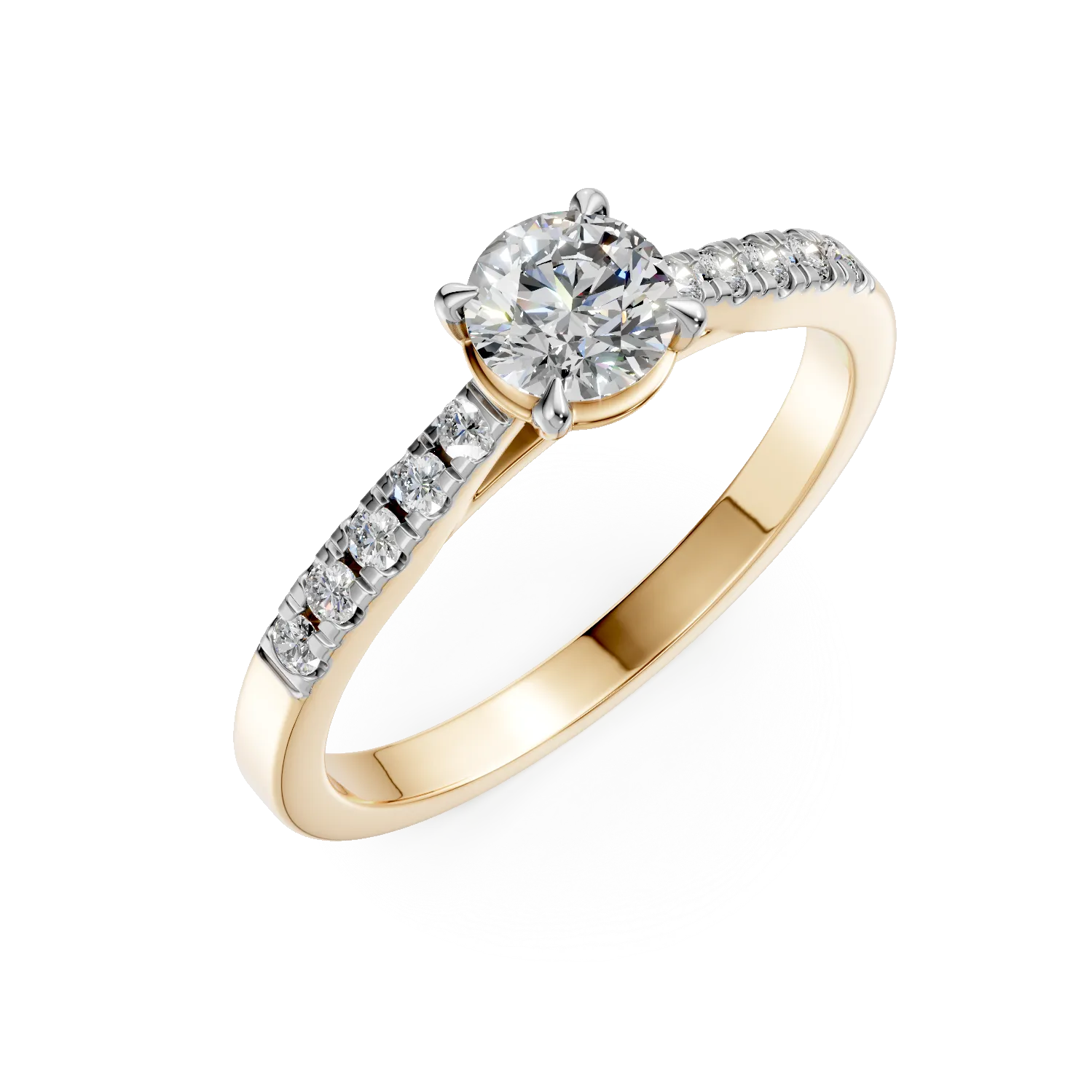 Teilor Inel de logodna din aur galben cu diamant de 0.5ct si diamante de 0.1ct