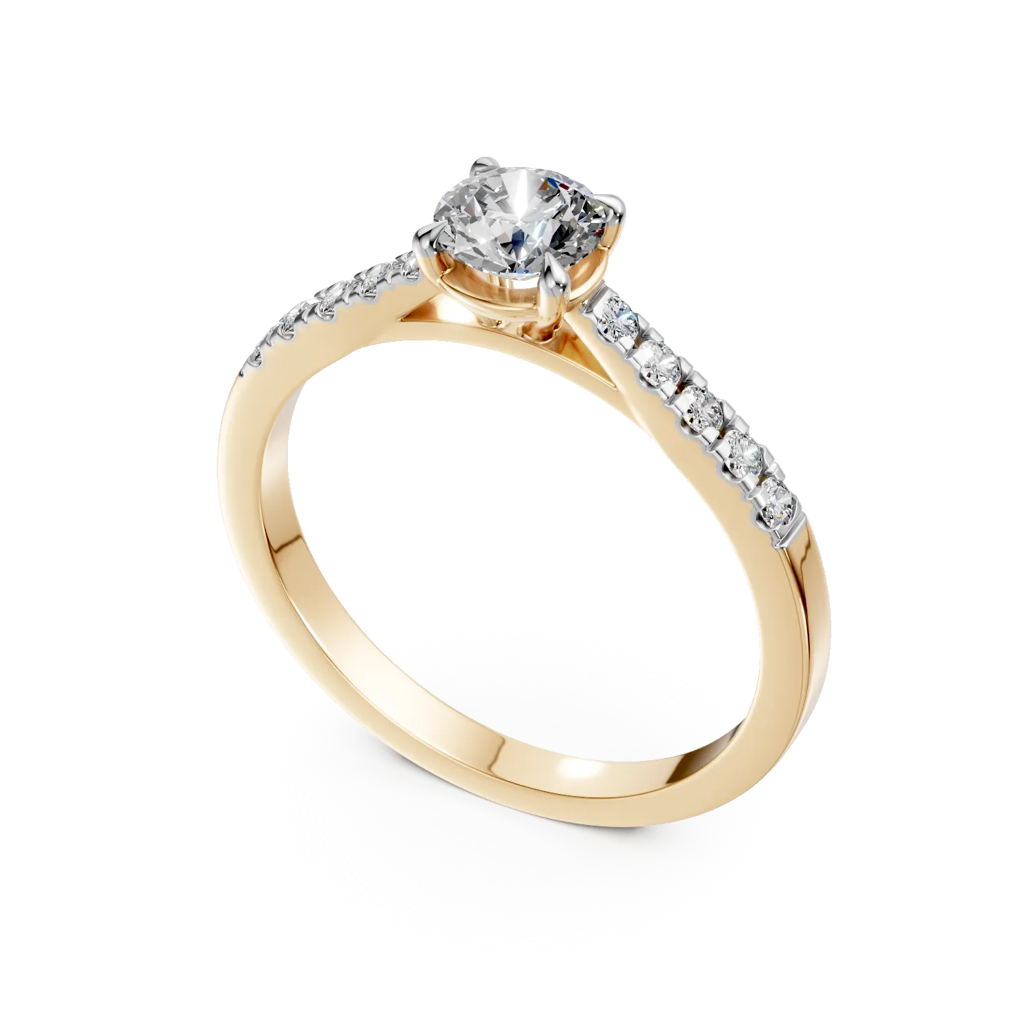 18K yellow gold engagement ring with 0.53ct diamond and 0.17ct diamonds