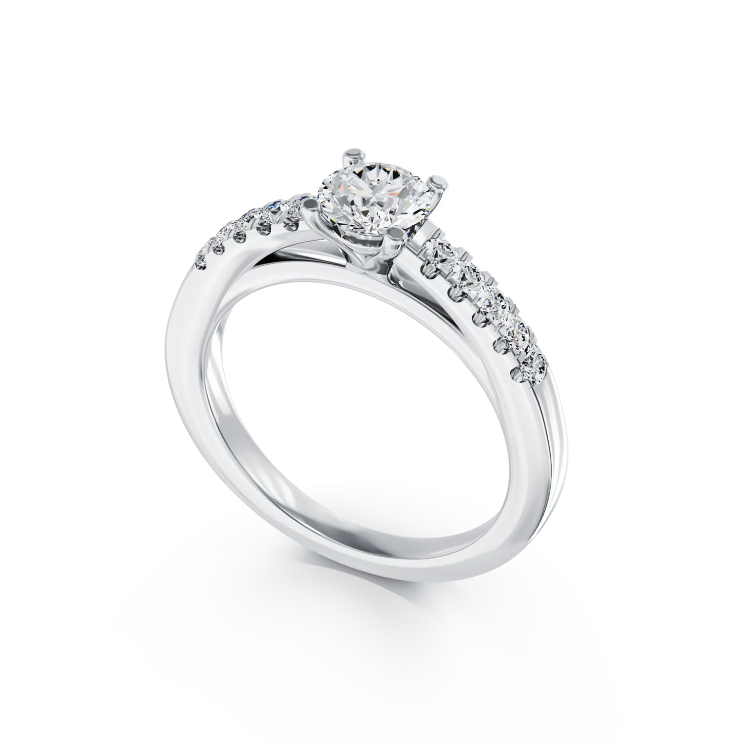 Eljegyzési gyűrű 18K-os fehér aranyból 0,51ct gyémánttal és 0,13ct gyémántokkal. Gramm: 3,18