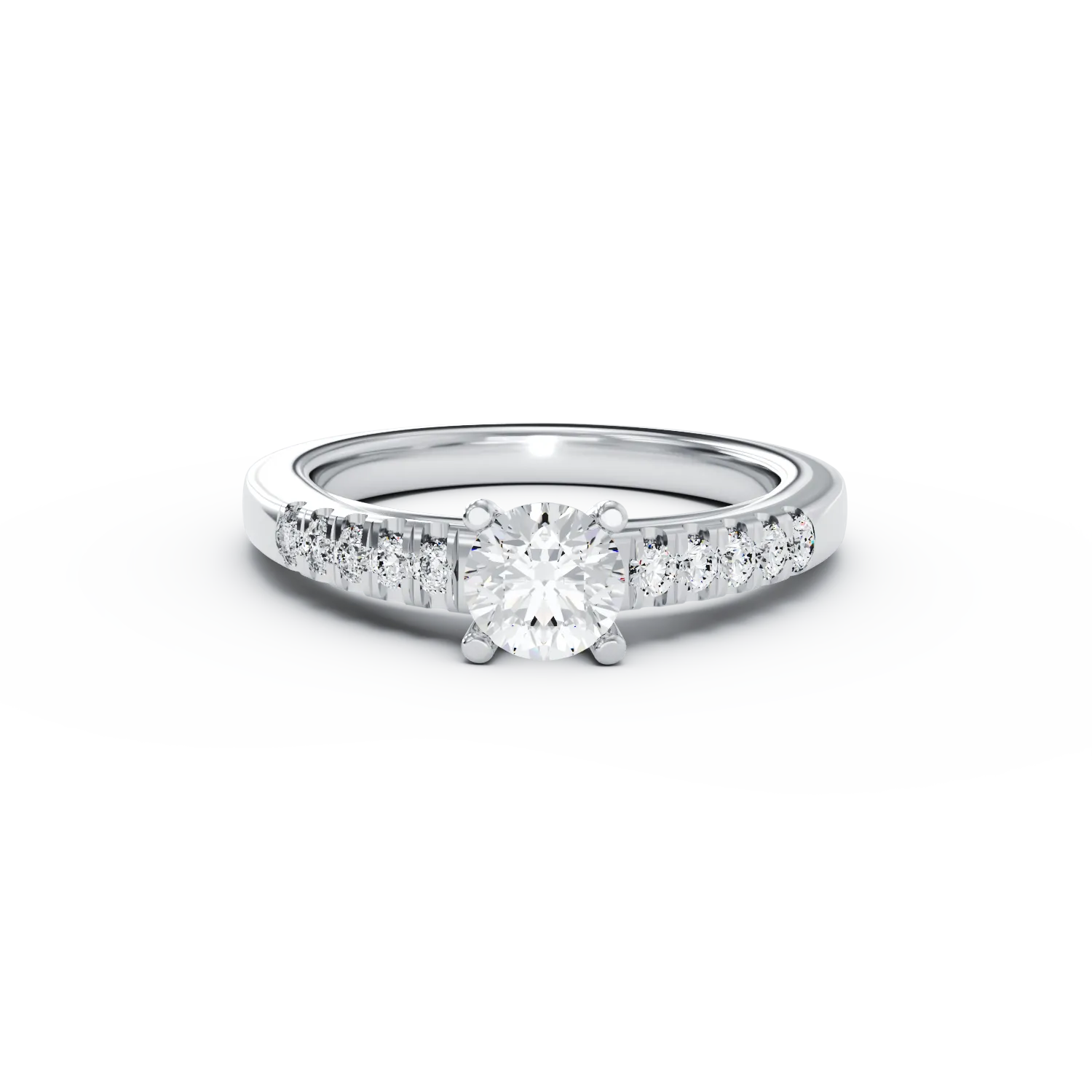 Eljegyzési gyűrű 18K-os fehér aranyból 0,51ct gyémánttal és 0,13ct gyémántokkal. Gramm: 3,18