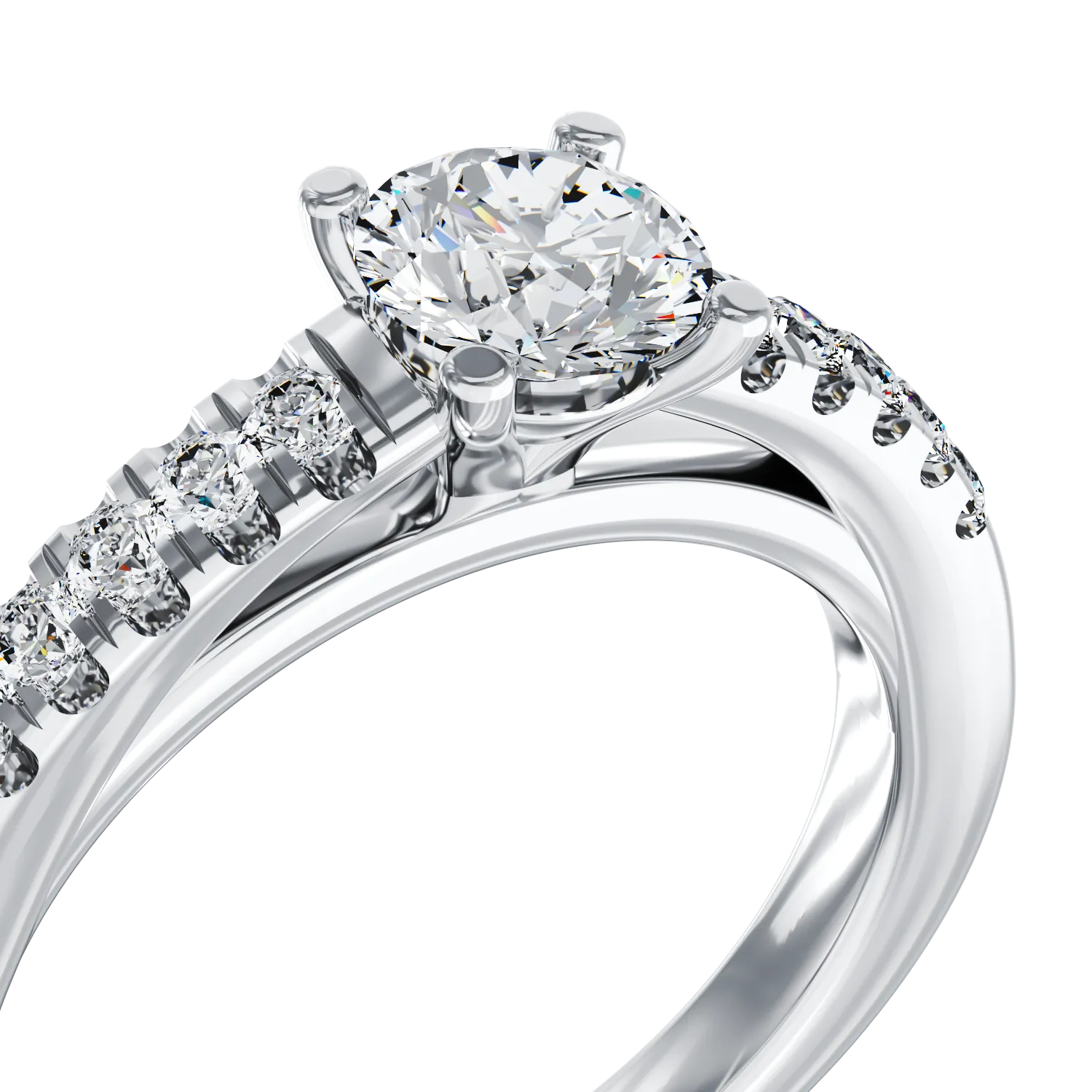 Inel de logodna din aur alb de 18K cu diamant de 0.51ct si diamante de 0.13ct