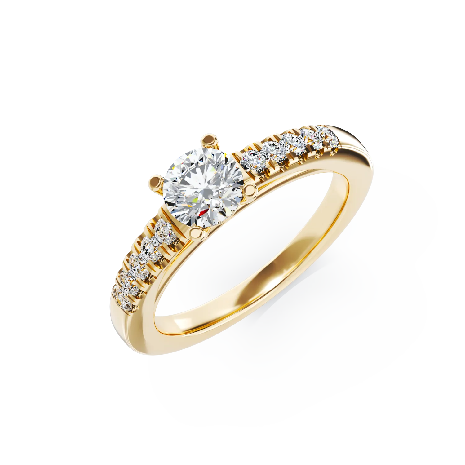 Inel de logodna din aur galben de 18K cu diamant de 0.5ct si diamante de 0.13ct