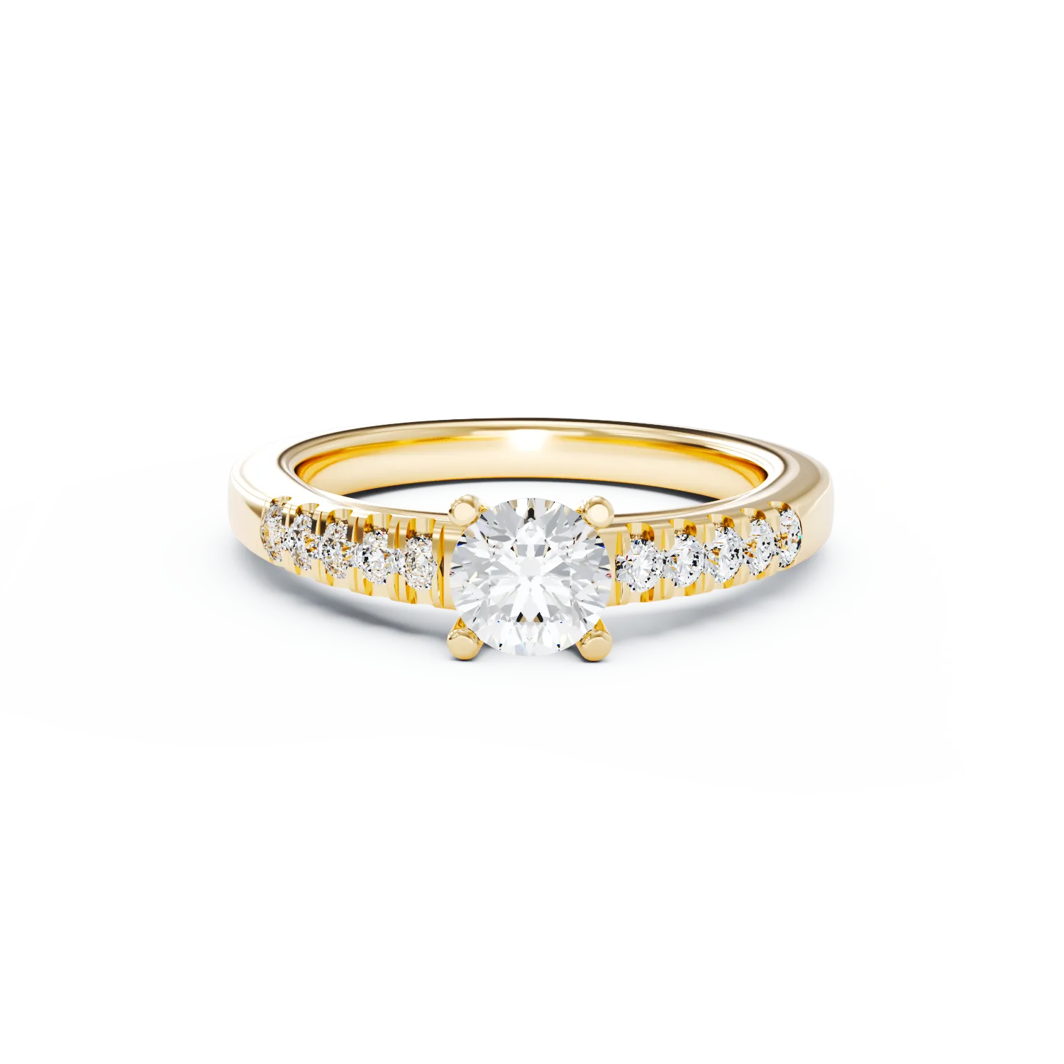 Inel de logodna din aur galben de 18K cu diamant de 0.5ct si diamante de 0.13ct