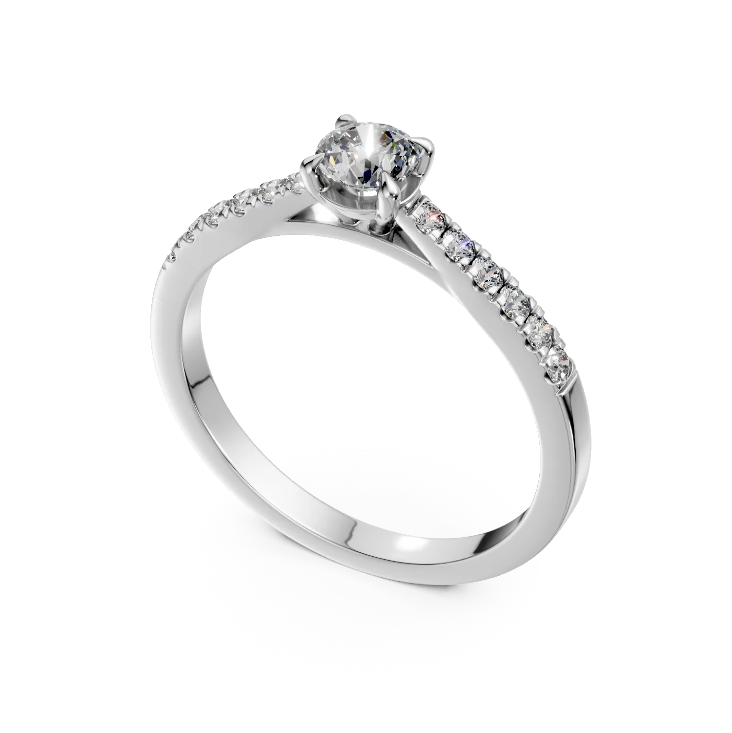 Pierścionek zaręczynowy z 18K białego złota z 0.24ct diamentem i 0.125ct diamentem