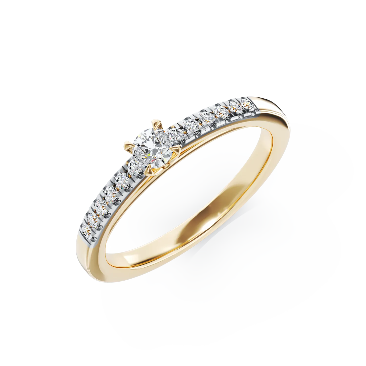 Inel de logodna din aur galben de 18K cu diamant de 0.255ct si diamante de 0.145ct