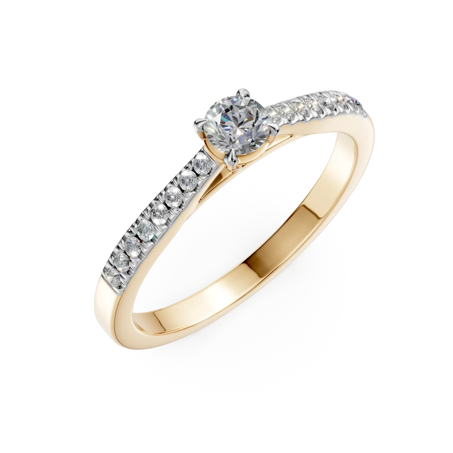 18K yellow gold engagement ring with 0.145ct diamond and 0.158ct diamonds