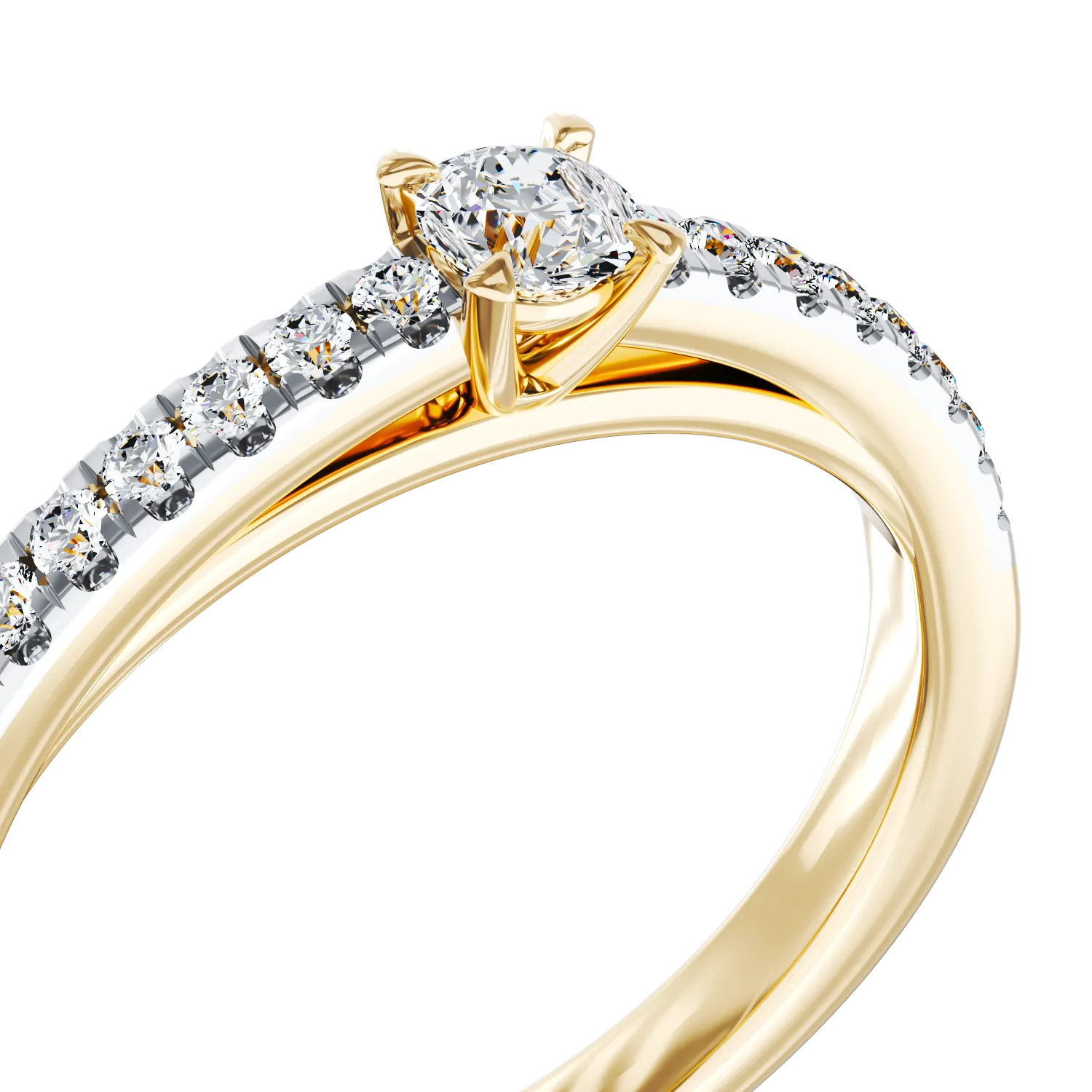 Pierścionek zaręczynowy z 18K żółtego złota z 0.145ct diamentem i 0.158ct diamentem