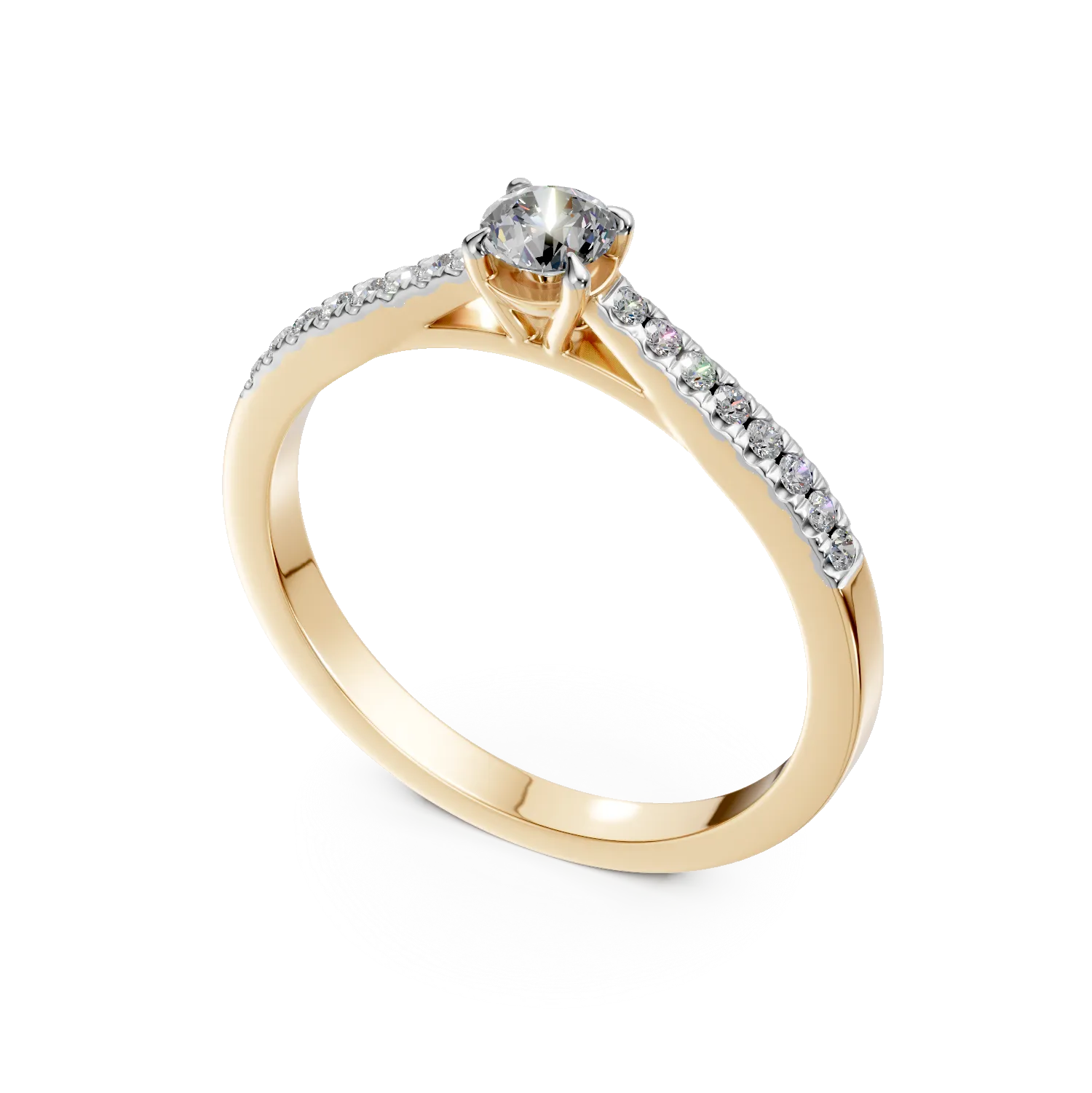 Inel de logodna din aur galben de 18K cu diamant de 0.145ct si diamante de 0.158ct