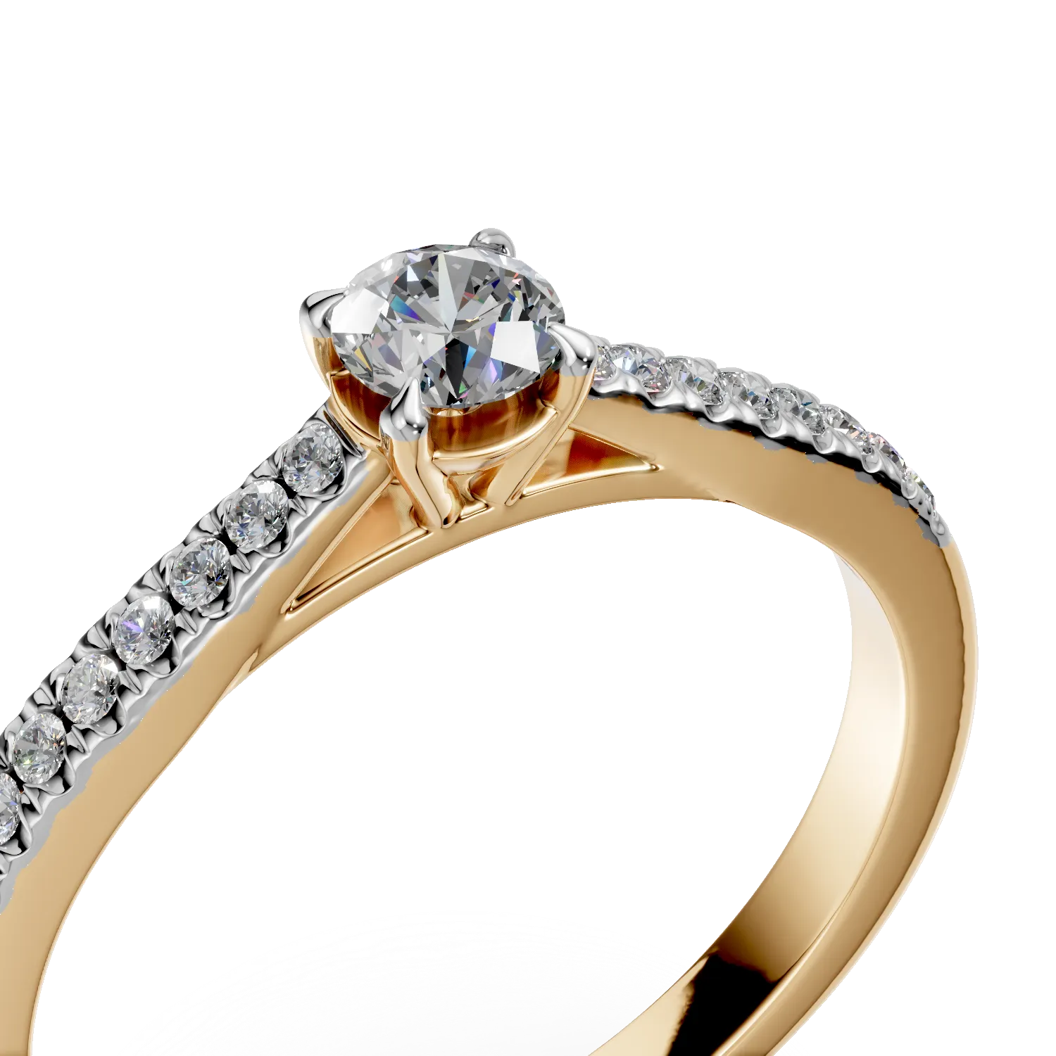 Inel de logodna din aur galben de 18K cu diamant de 0.145ct si diamante de 0.158ct