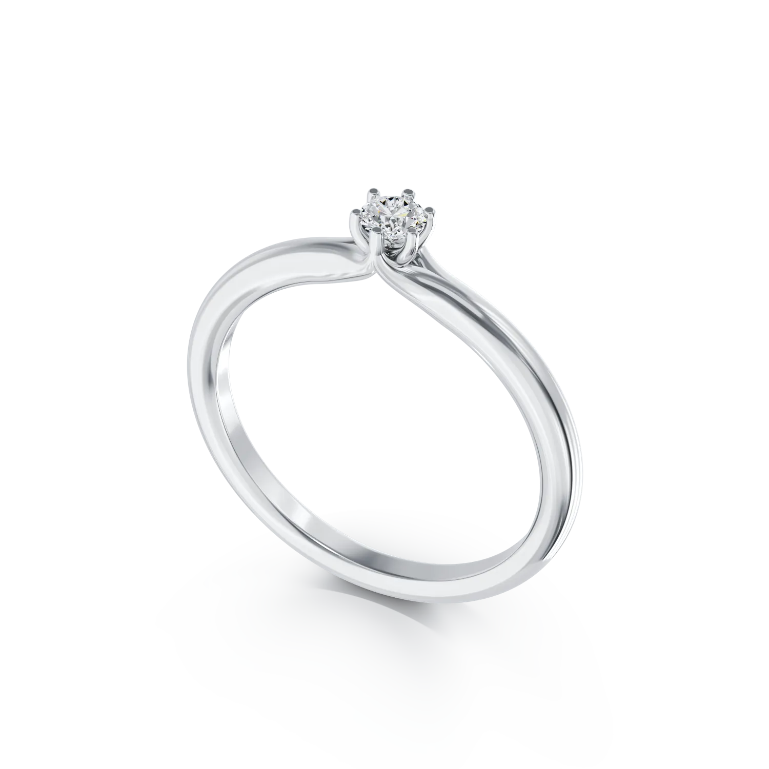 Inel de logodna din aur alb de 18K cu un diamant solitaire de 0.101ct
