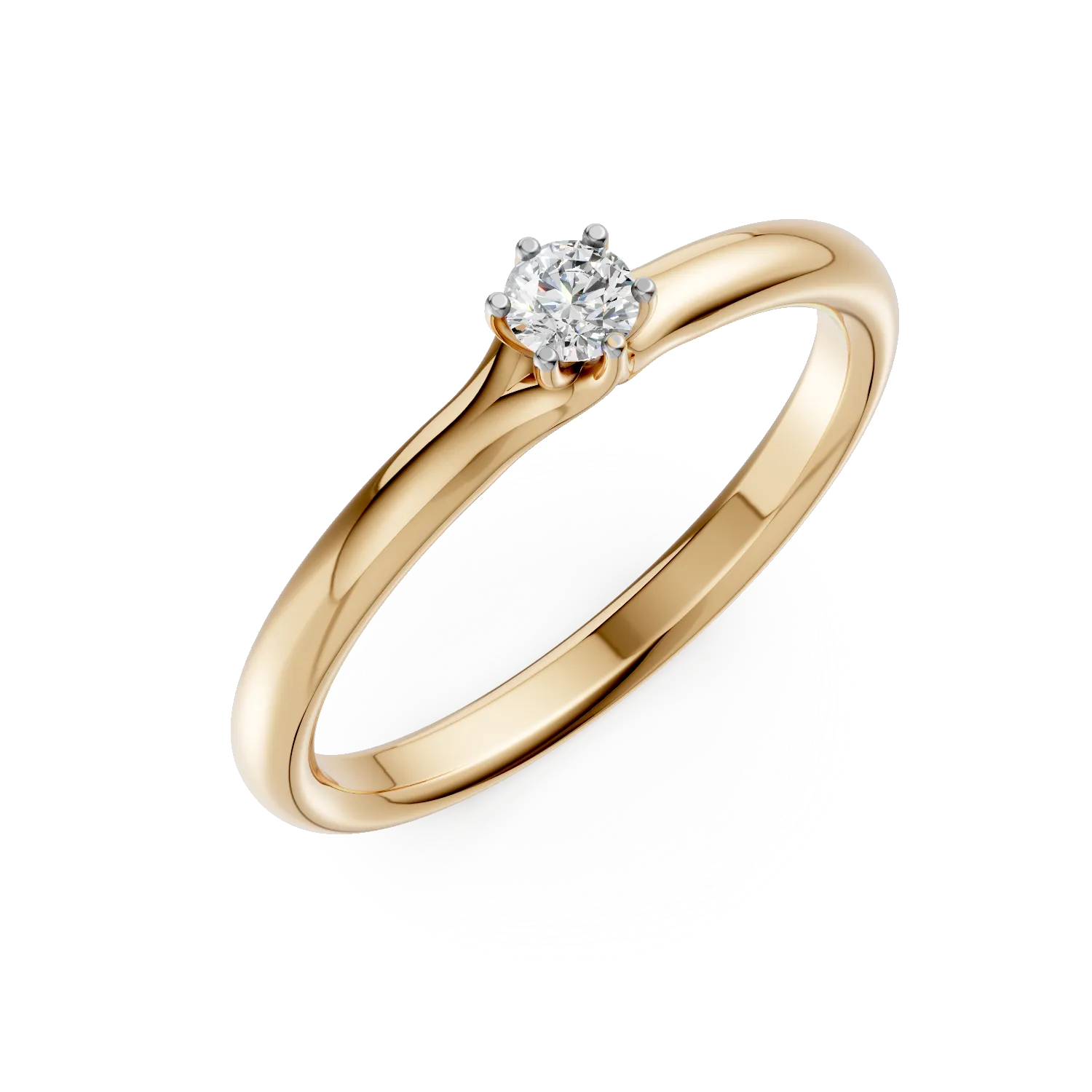 Inel de logodna din aur galben cu un diamant solitaire de 0.1ct