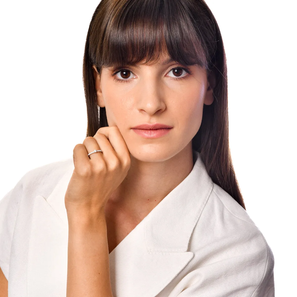 Inel de logodna din aur alb cu diamant de 0.1ct si diamante de 0.1ct