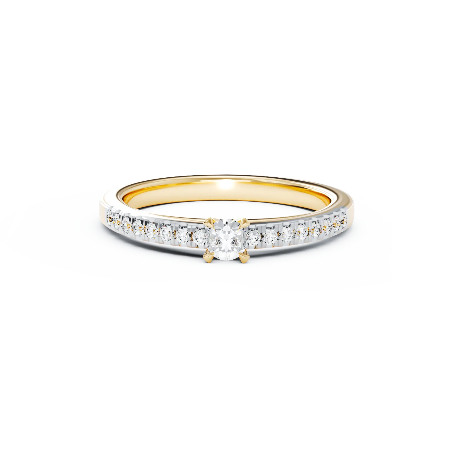 Inel de logodna din aur galben de 18K cu diamant de 0.11ct si diamante de 0.145ct