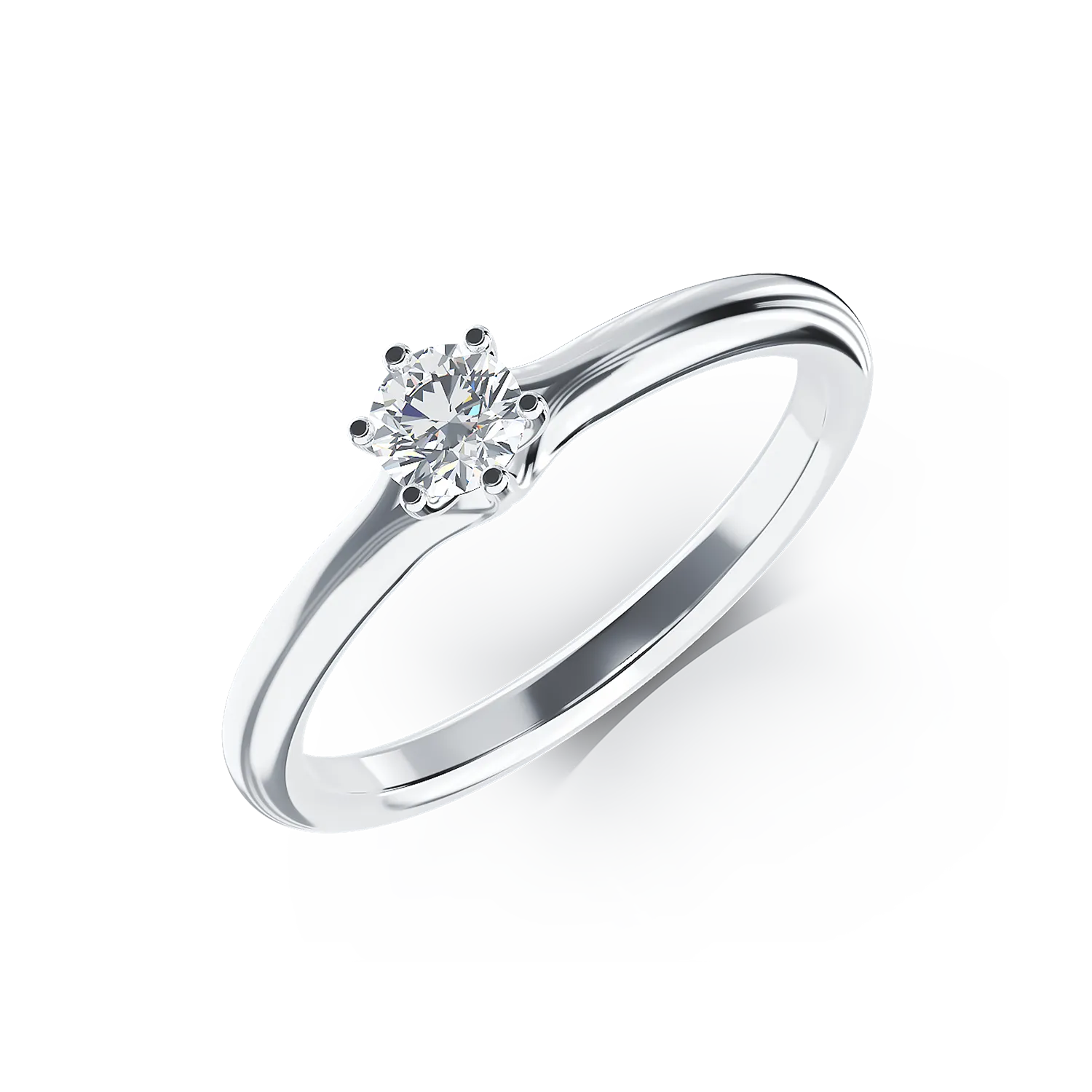 18 k fehér arany eljegyzési gyűrű egy 0.19CT magányos gyémánt