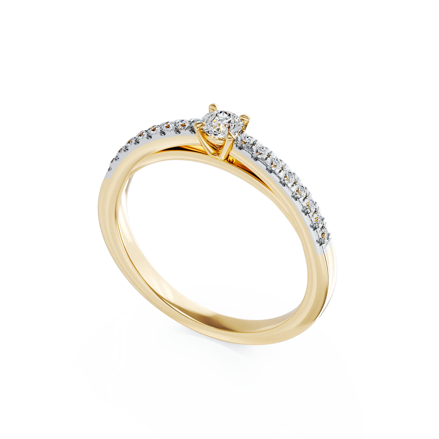 18K yellow gold engagement ring with 0.2ct diamond and 0.18ct diamonds