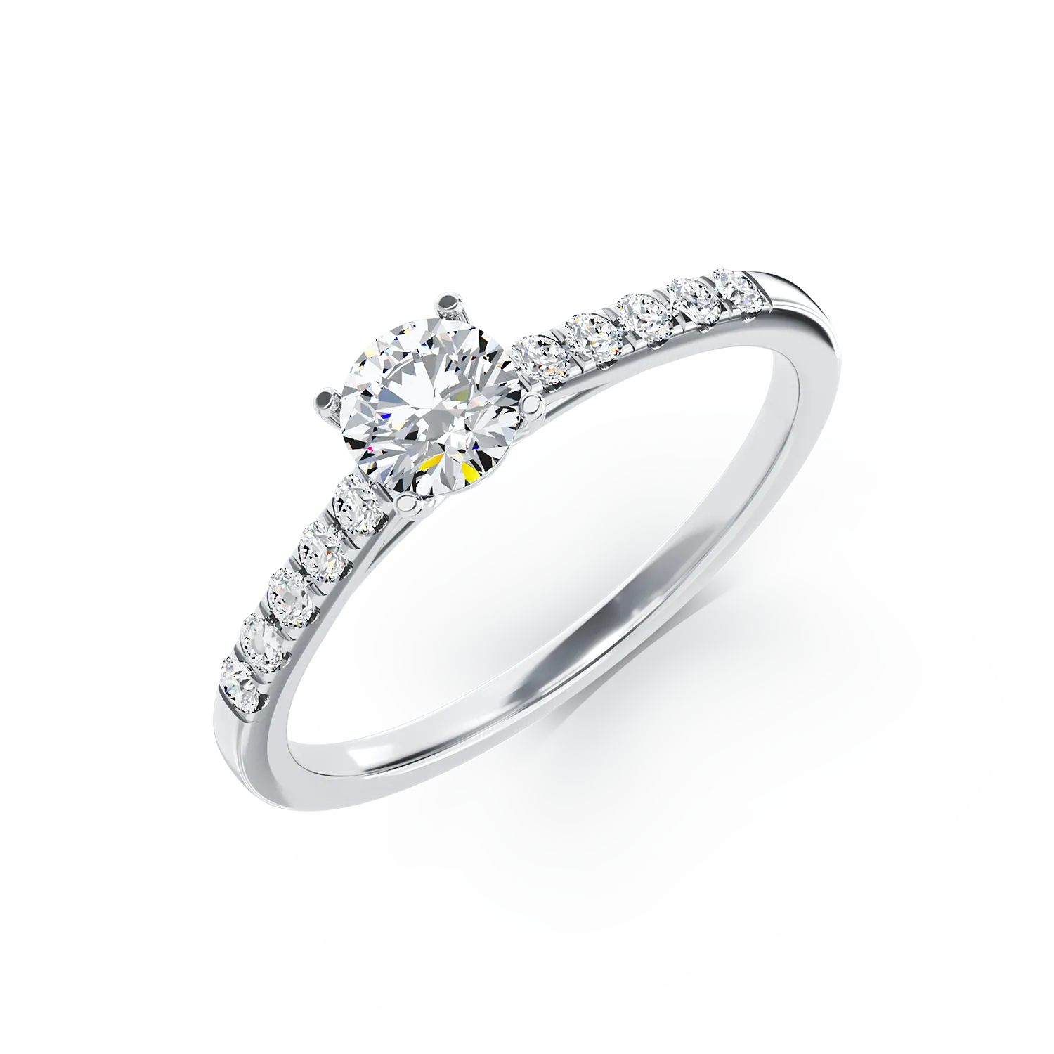 Eljegyzési gyűrű 18K-os fehér aranyból 0,4ct gyémánttal és 0,14ct gyémántokkal. Gramm: 3.15