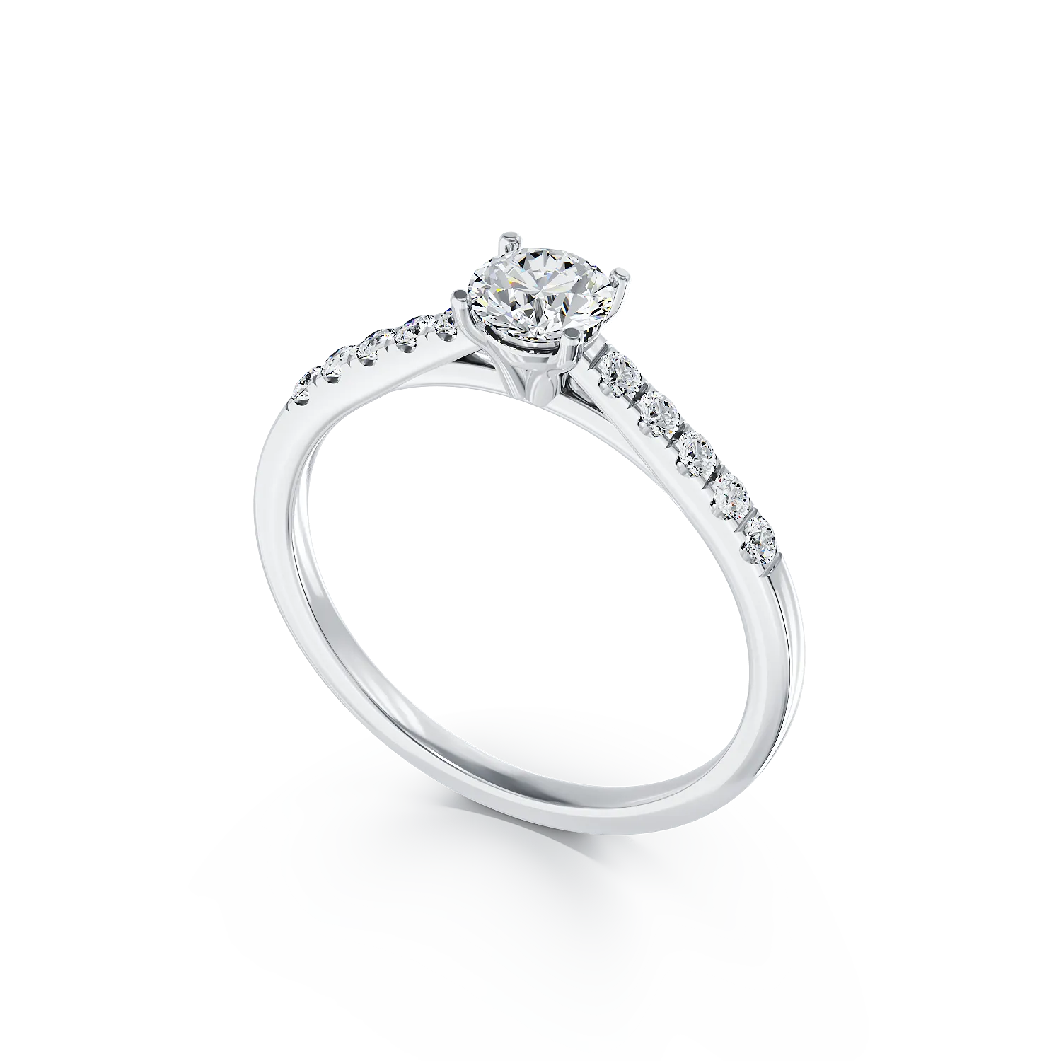 Inel de logodna din aur alb de 18K cu diamant de 0.4ct si diamante de 0.15ct