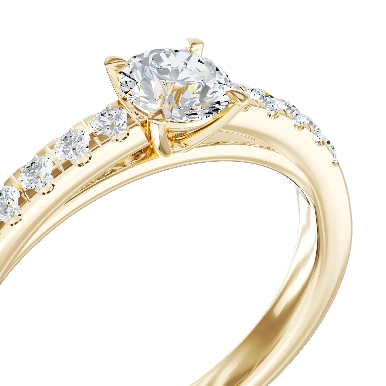 Inel de logodna din aur galben de 18K cu diamant de 0.4ct si diamante de 0.14ct