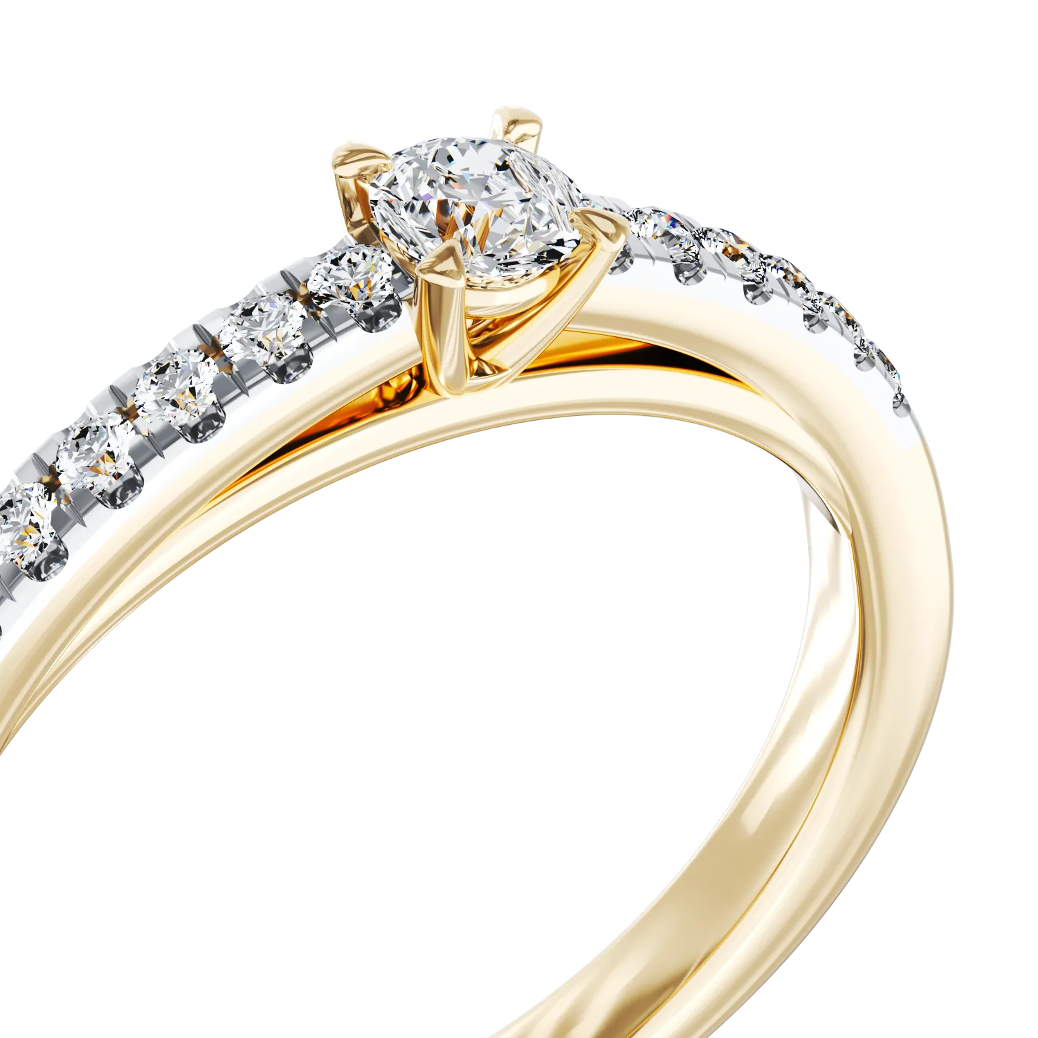 18K yellow gold engagement ring with 0.31ct diamond and 0.13ct diamonds