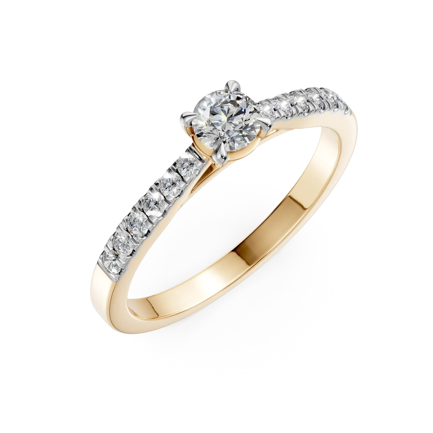 Teilor Inel de logodna din aur galben cu diamant de 0.3ct si diamante de 0.1ct