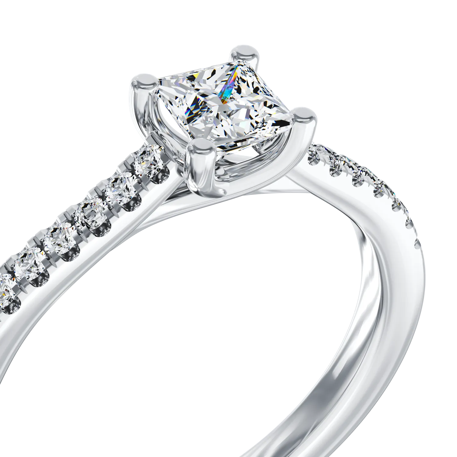 Годежен пръстен от 18K бяло злато с 0.45ct диамант и 0.17ct диаманти