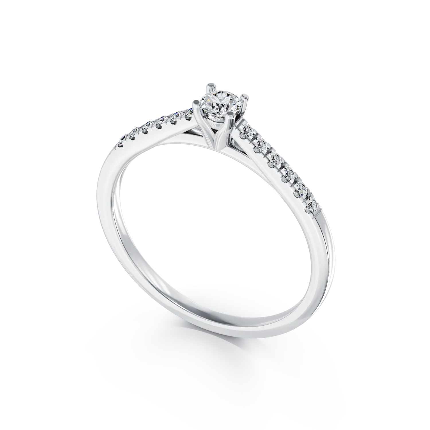 Inel de logodna din aur alb de 18K cu diamant de 0.24ct si diamante de 0.125ct