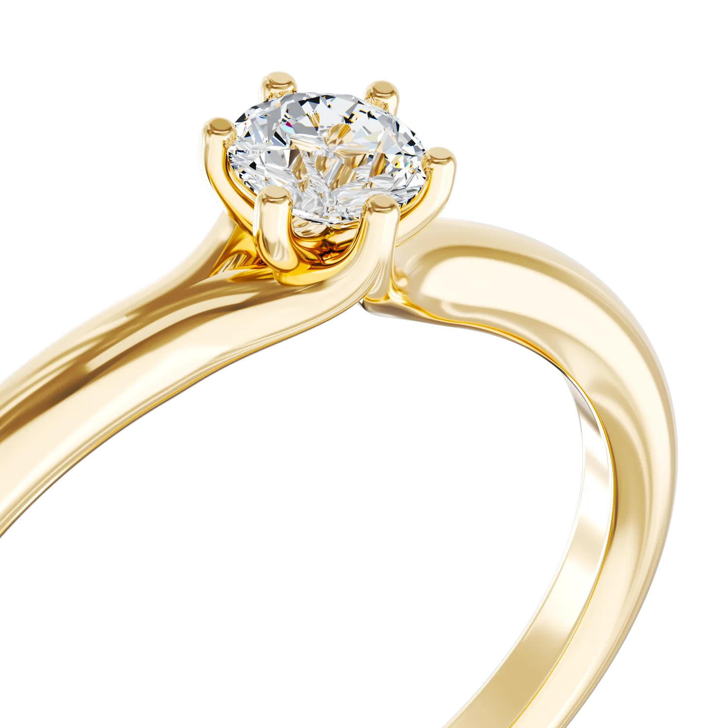 Pierścionek zaręczynowy z żółtego 18K złota z diamentem w pasjansie o masie 0.14ct