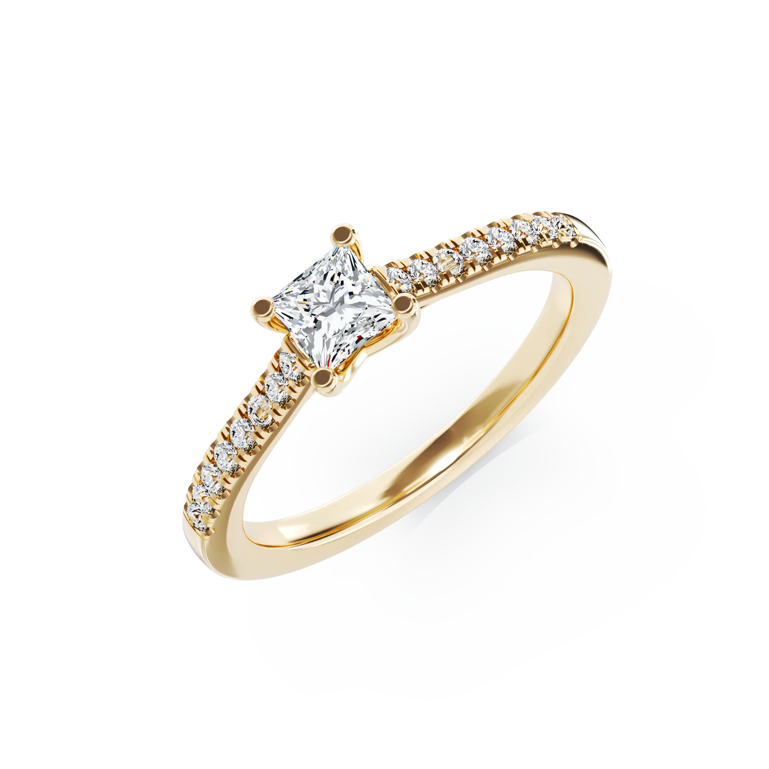 Inel de logodna din aur galben de 18K cu diamant de 0.3ct si diamante de 0.17ct
