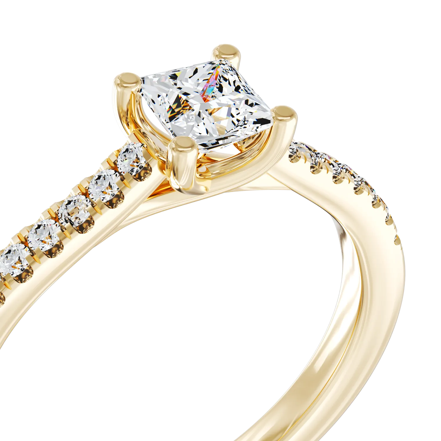 Inel de logodna din aur galben de 18K cu diamant de 0.3ct si diamante de 0.17ct
