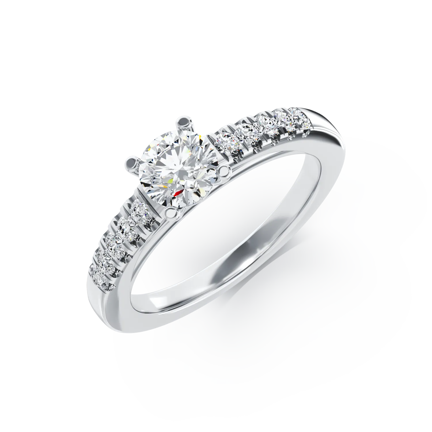 Inel de logodna din aur alb de 18K cu diamant de 0.4ct si diamante de 0.13ct