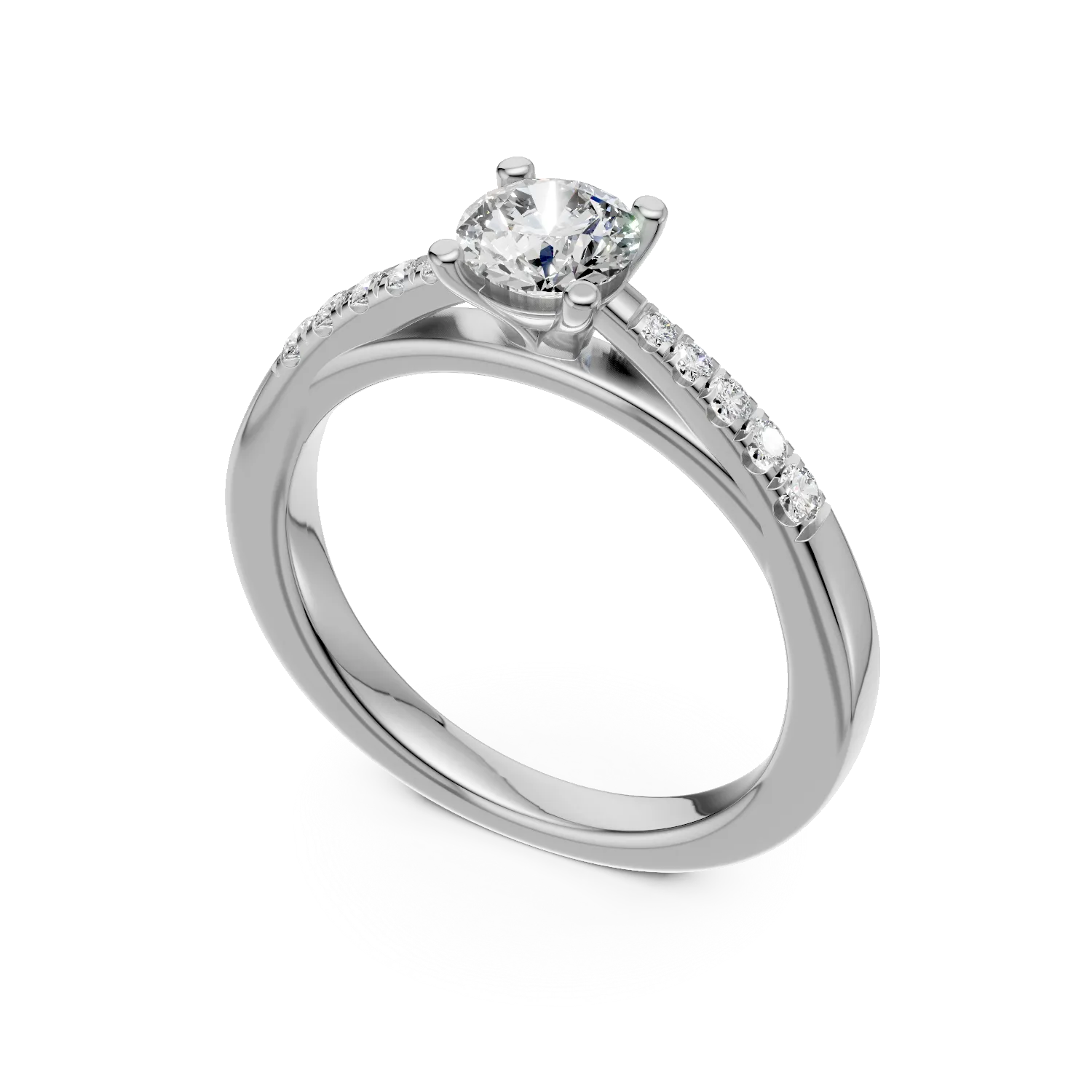 Inel de logodna din aur alb de 18K cu diamant de 0.4ct si diamante de 0.15ct