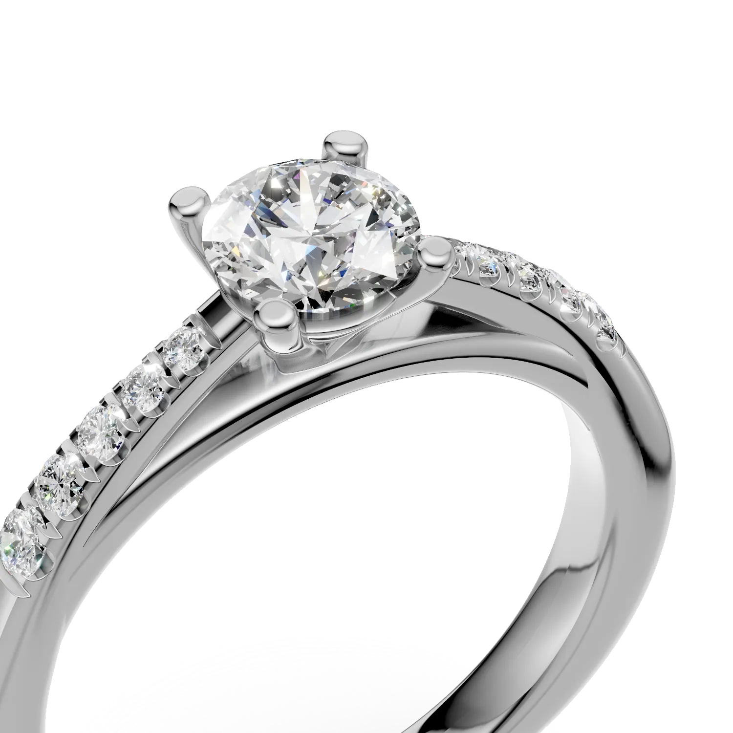 Inel de logodna din aur alb de 18K cu diamant de 0.4ct si diamante de 0.15ct