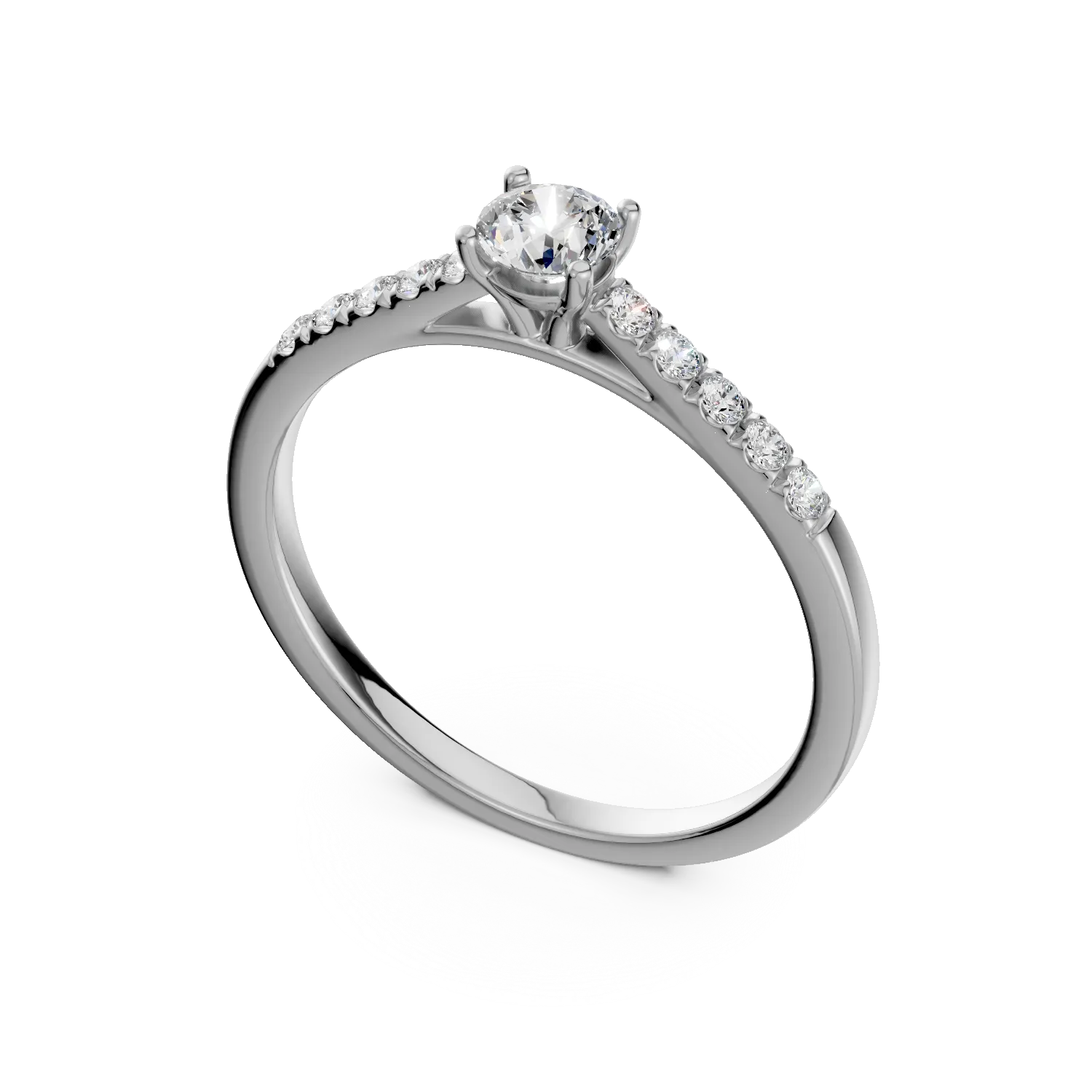 Inel de logodna din aur alb de 18K cu diamant de 0.5ct si diamante de 0.14ct