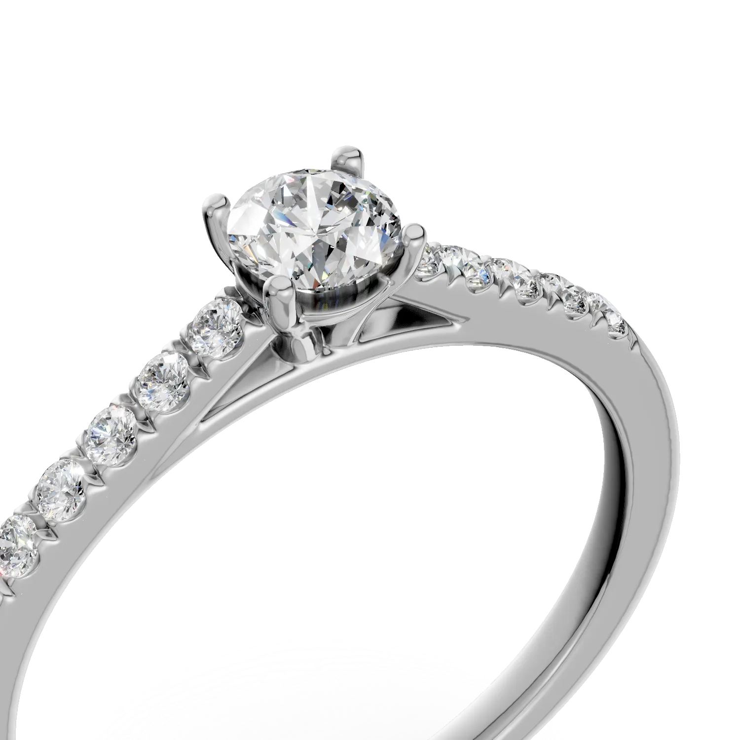 Inel de logodna din aur alb de 18K cu diamant de 0.5ct si diamante de 0.14ct