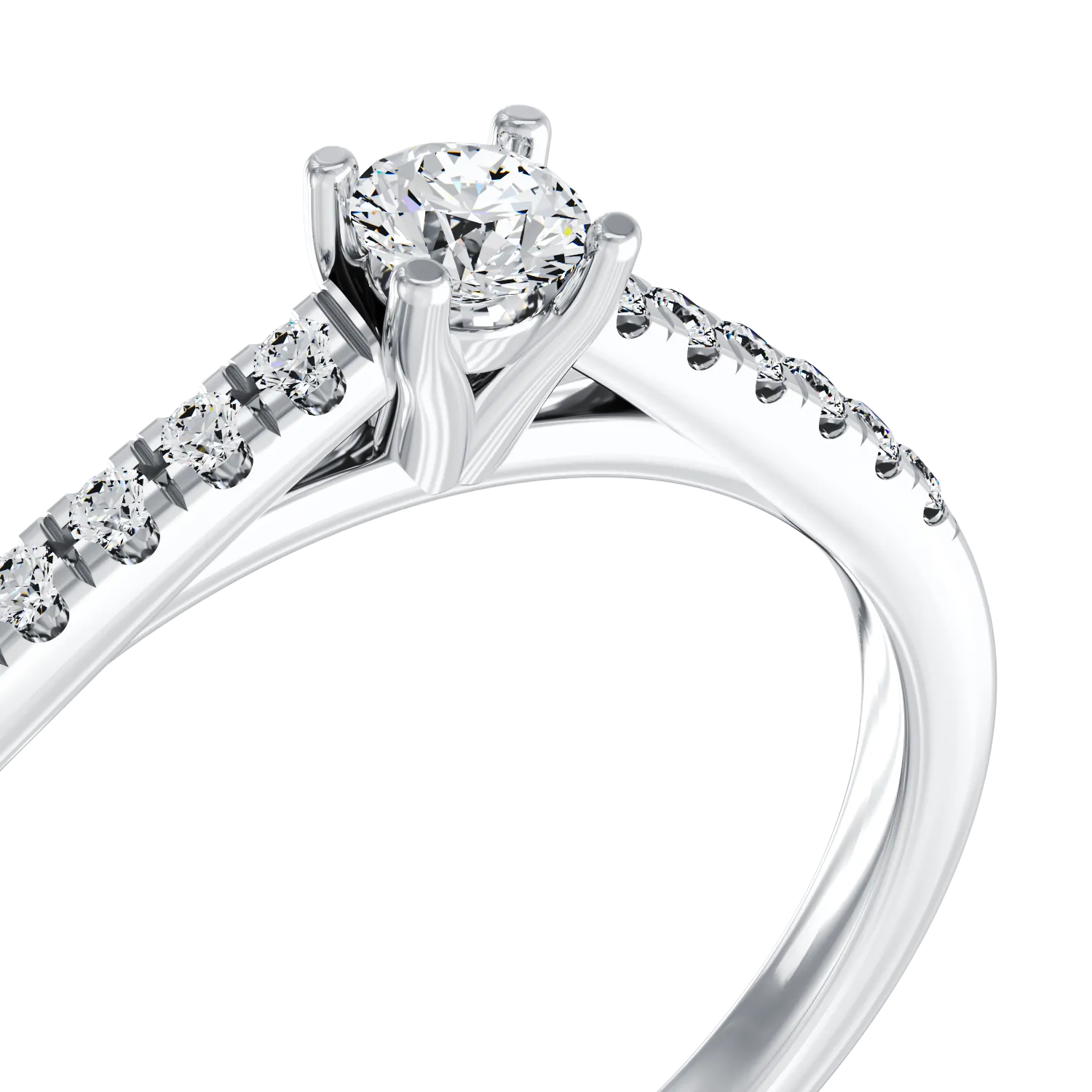 Inel de logodna din aur alb de 18K cu diamant de 0.24ct si diamante de 0.13ct