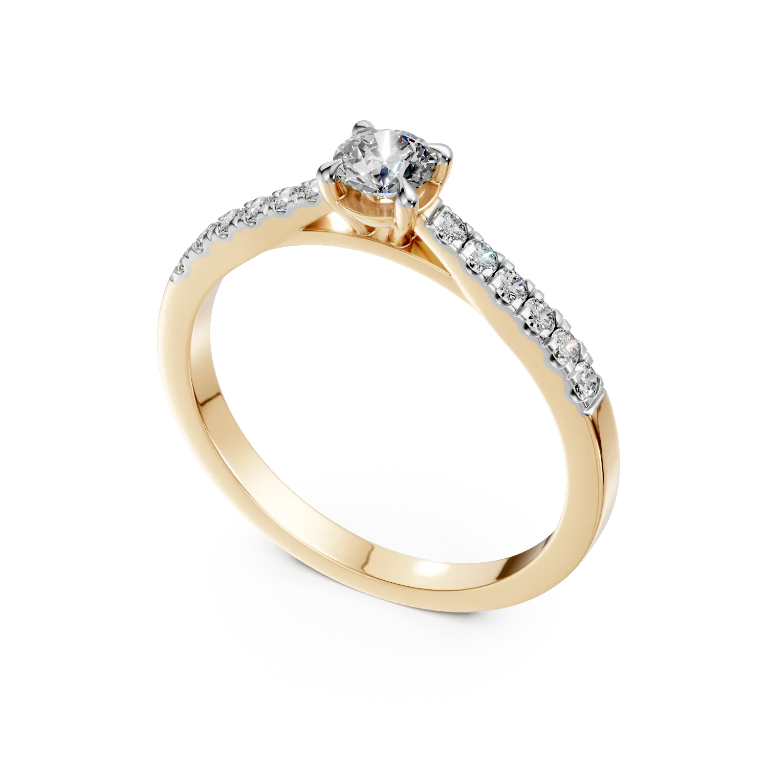 18K yellow gold engagement ring with 0.24ct diamond and 0.13ct diamonds