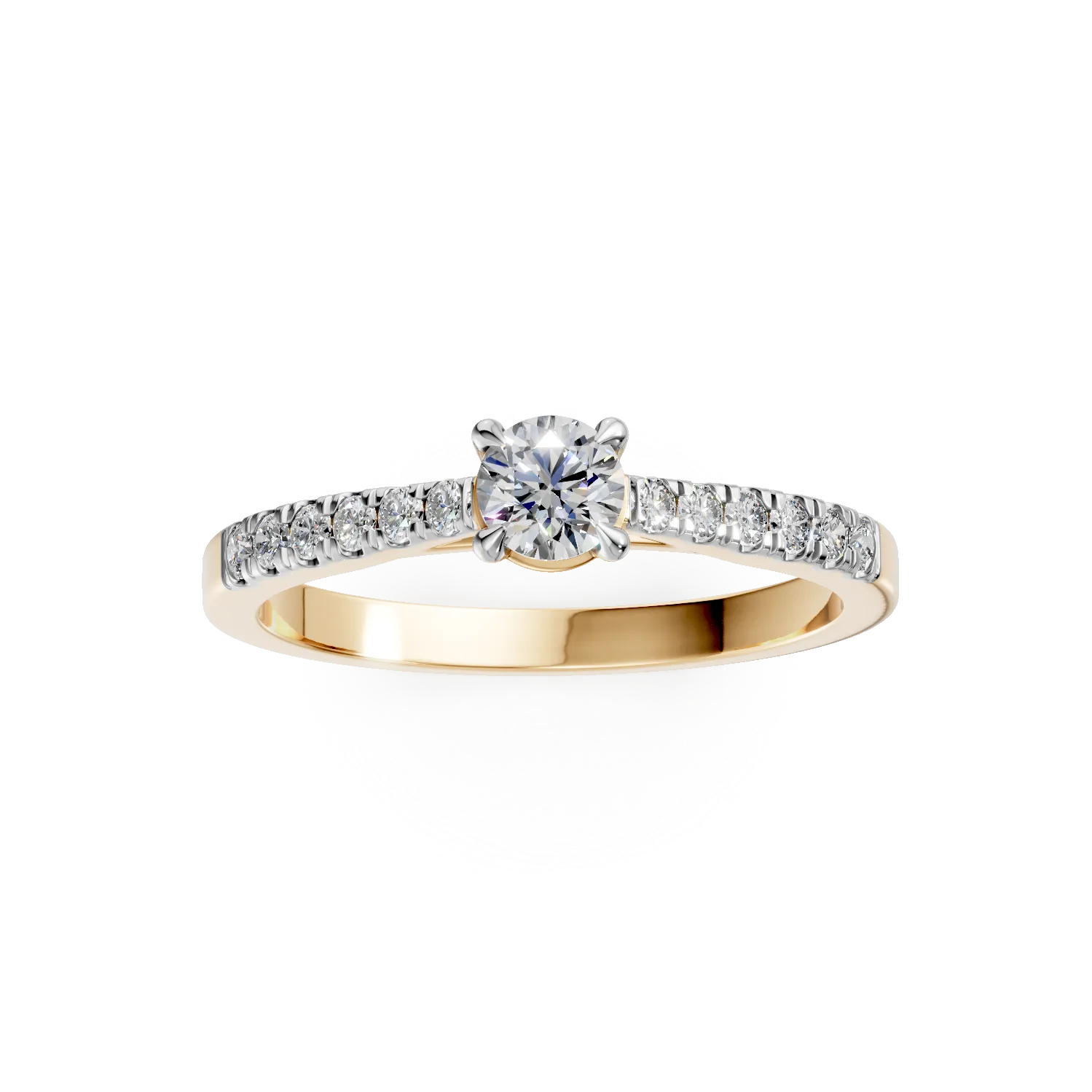 18K yellow gold engagement ring with 0.24ct diamond and 0.13ct diamonds