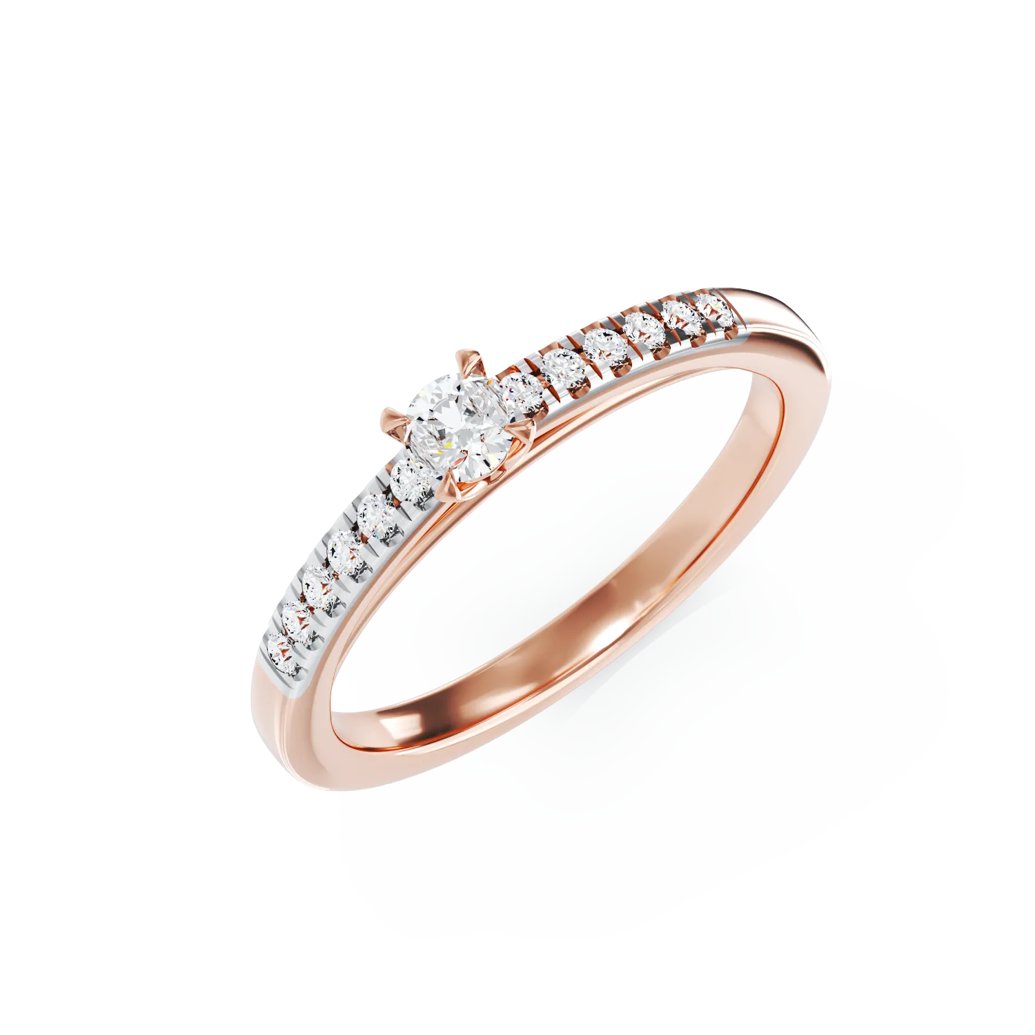 Годежен пръстен от 18K розово злато с 0.28ct диамант и 0.12ct диаманти