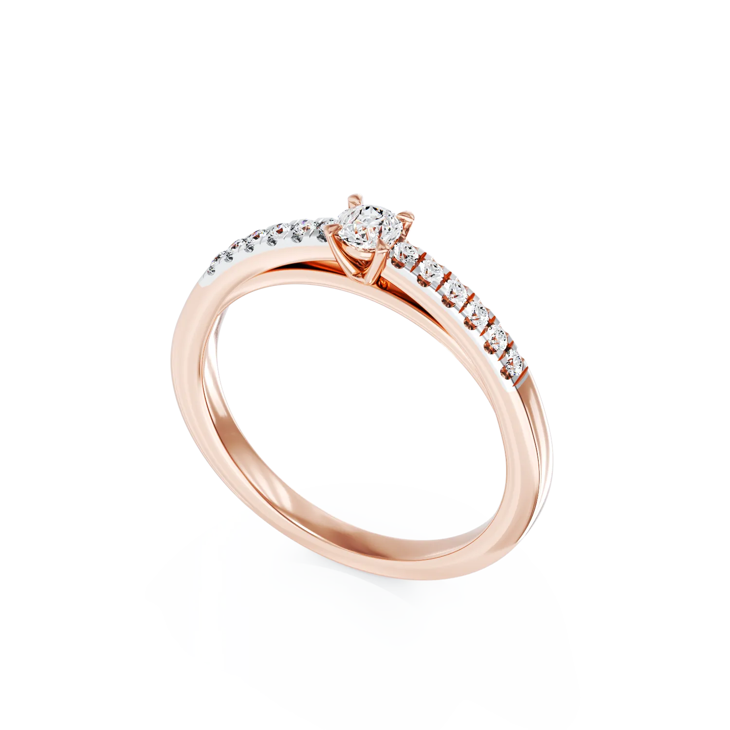 18K rose gold engagement ring with 0.28ct diamond and 0.12ct diamonds