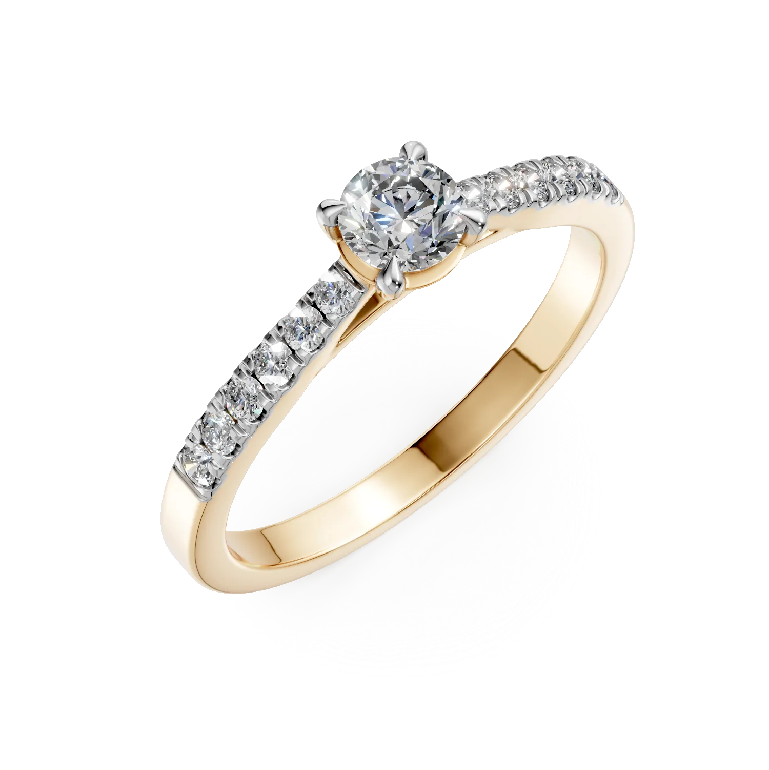 Inel de logodna din aur galben cu diamant de 0.3ct si diamante de 0.1ct