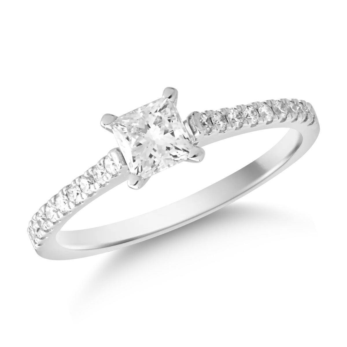 18K white gold engagement ring with 0.8ct diamond and 0.18ct diamonds