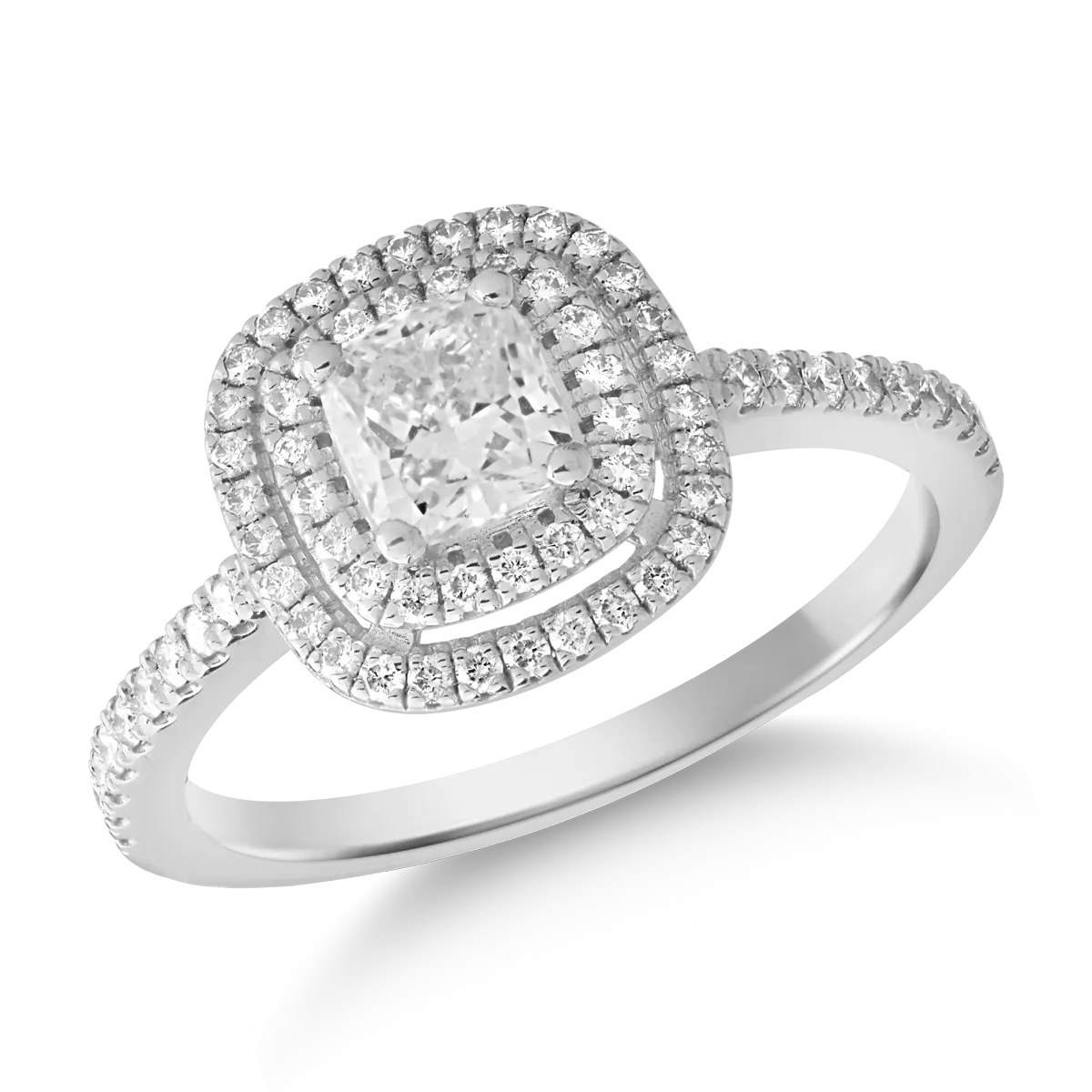 Inel de logodna din aur alb cu diamant cushion de 0.7ct si diamante de 0.3ct
