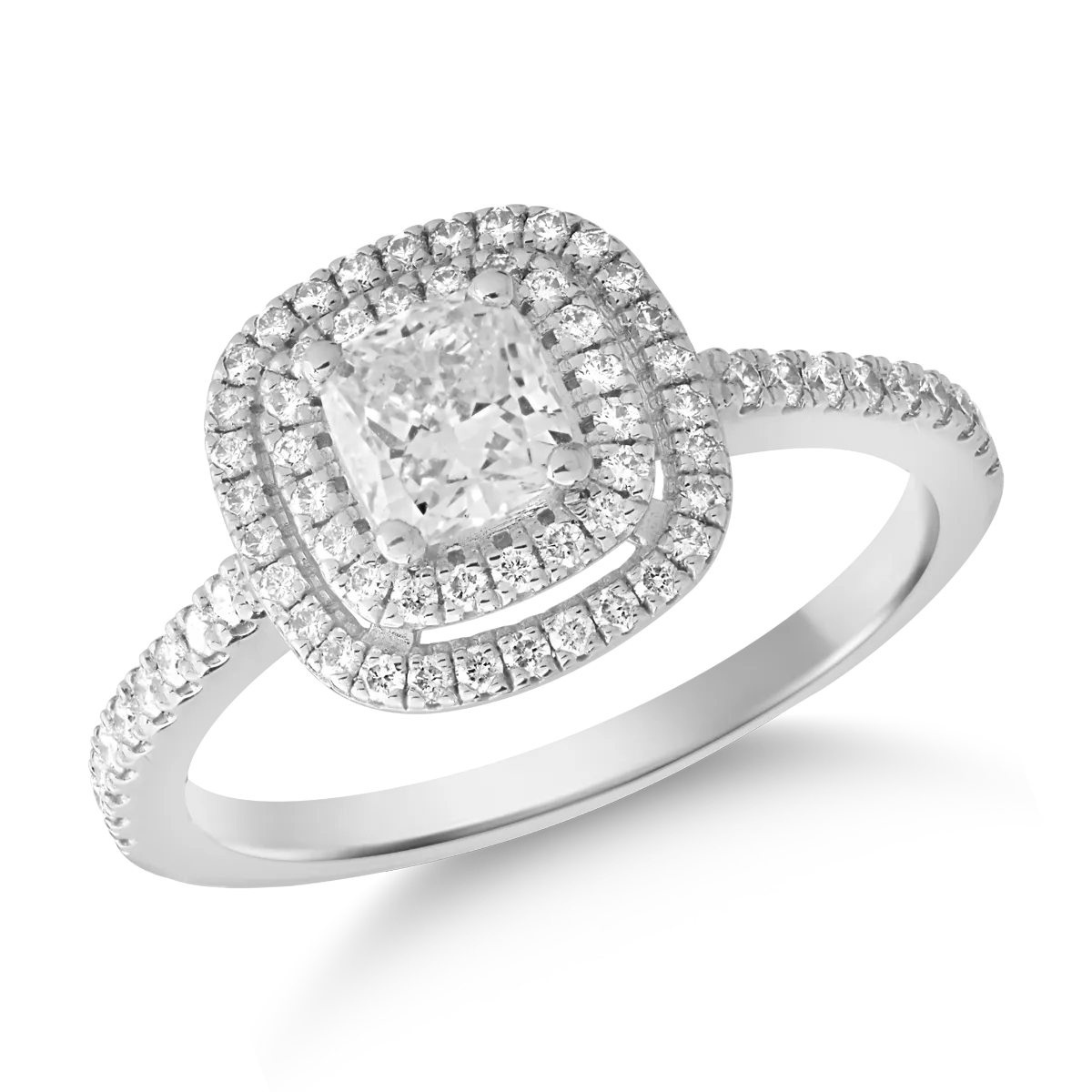Годежен пръстен от 18K бяло злато с 0.9ct диамант и 0.33ct диаманти