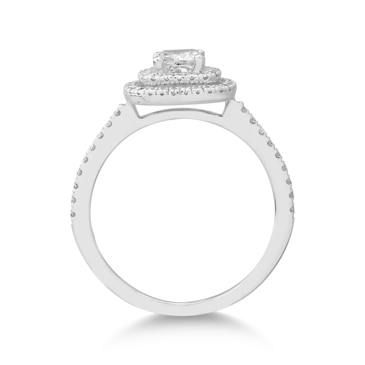 Inel de logodna din aur alb de 18K cu diamant de 0.9ct si diamante de 0.33ct