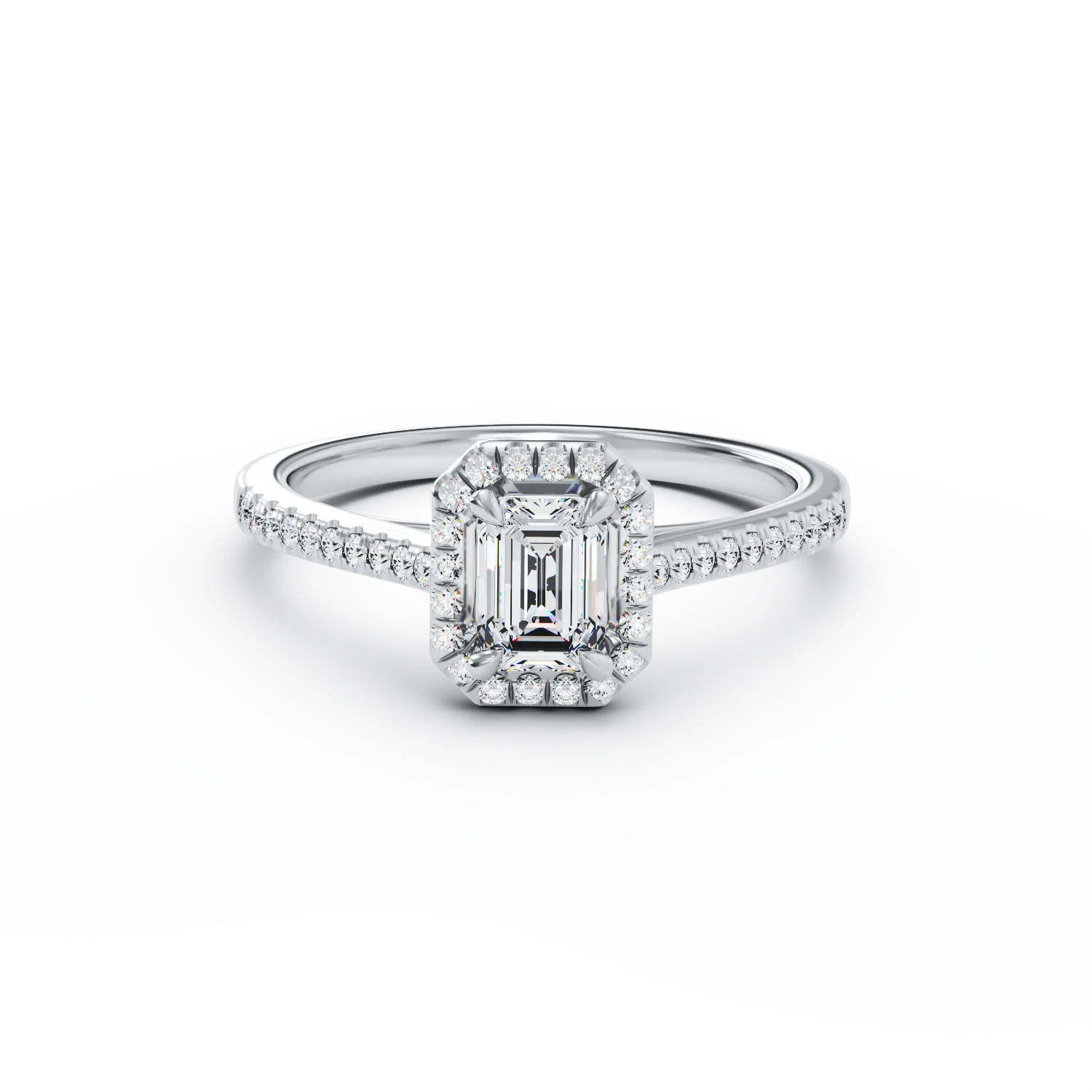 Inel de logodna din aur alb de 18K cu diamant de 1ct si diamante de 0.27ct