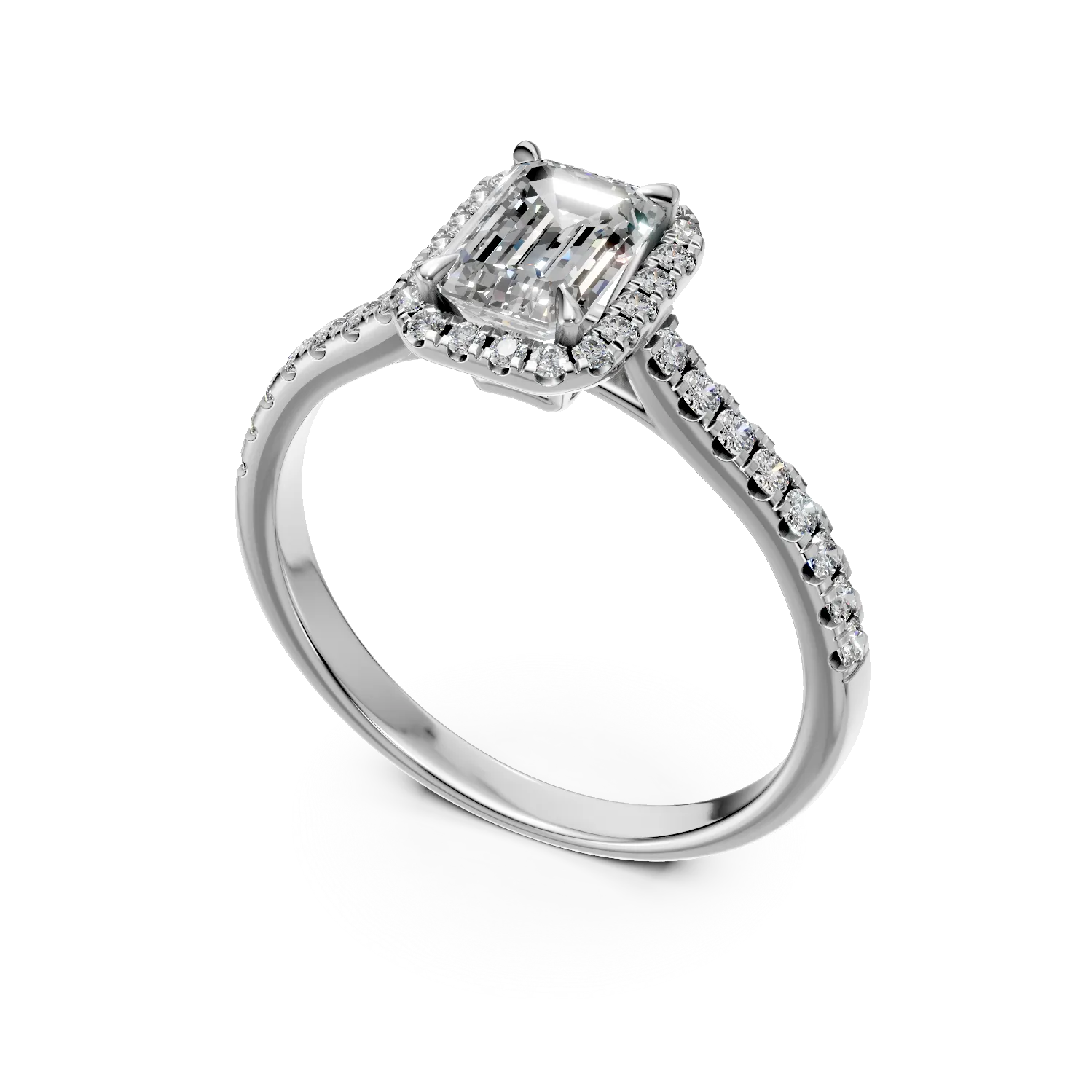 Inel de logodna din aur alb de 18K cu diamant de 1ct si diamante de 0.27ct