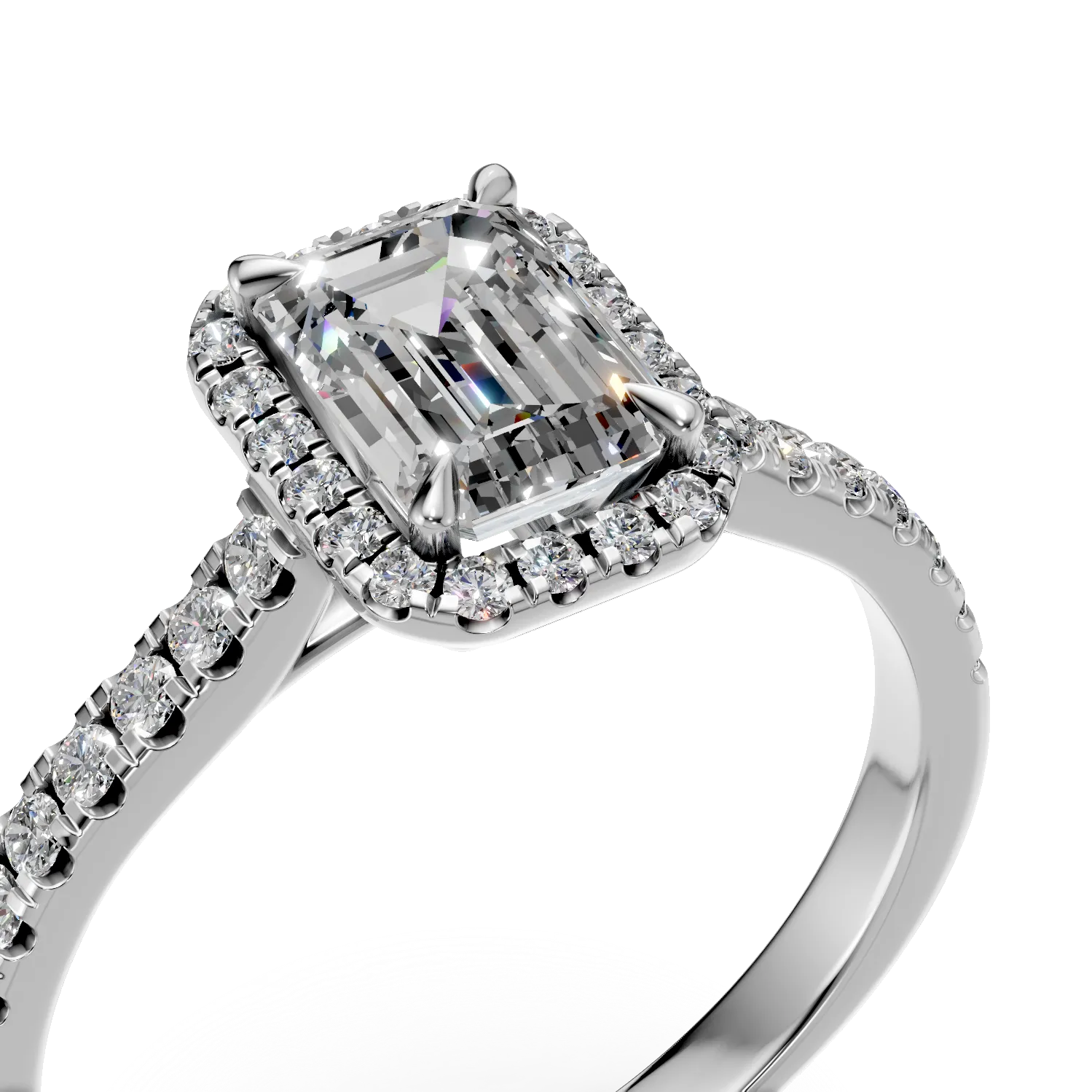 Inel de logodna din aur alb de 18K cu diamant de 1ct si diamante de 0.27ct